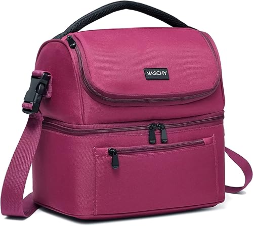 Miniatura 9 de VASCHY Bolsa de almuerzo para mujer, lonchera aislada a prueba de fugas en doble compartimento para hombres, mujeres, 14 latas (turquesa)