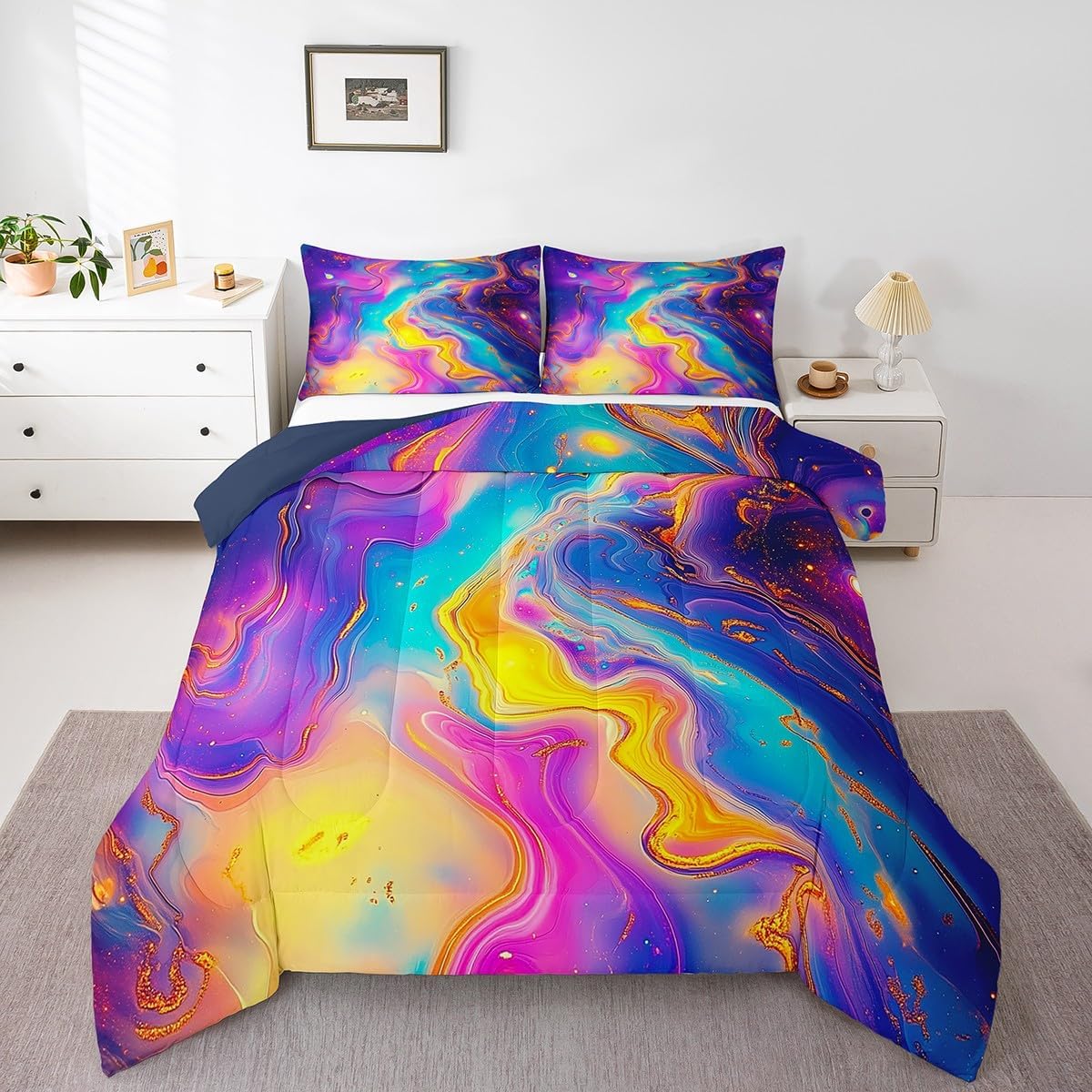 Erosebridal Boys Cartoon Robot Bedding Set Colorful Robot Pattern Twin Comforter Set for Kids Teens Outer Space Down Comforter Kawaii Decor Bedding Comforter Sets for Room