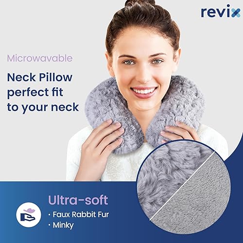 Miniatura 5 de REVIX Calentador de cuello para microondas, almohada térmica para el cuello con linaza, almohadilla térmica húmeda para hombros, almohadilla térmica