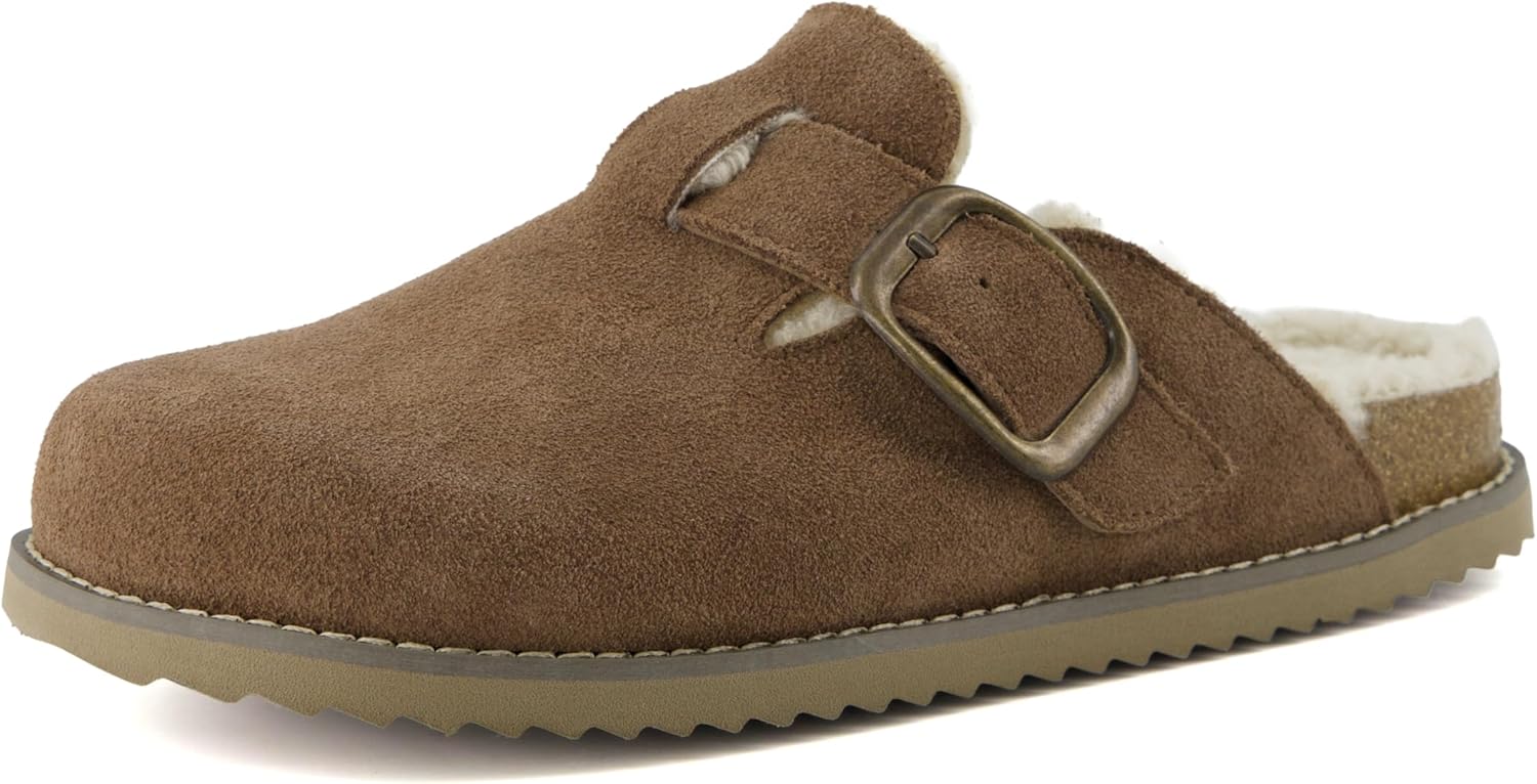CUSHIONAIRE Blain Fur Genuine Suede Clogs for Women, Cozy Slip-On Womens Slippers with Detailed Stitching and Memory Foam Comfort - Image 9