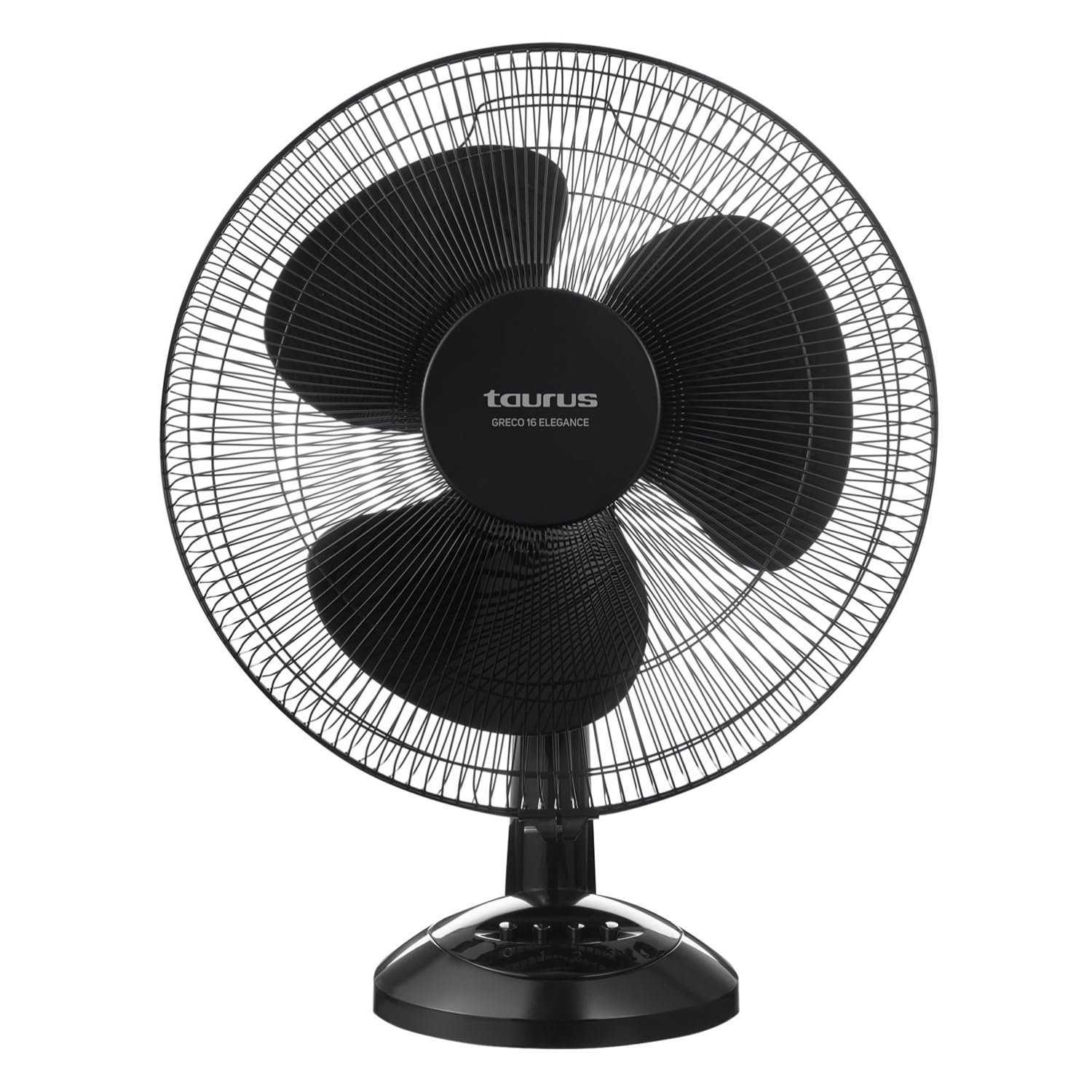 Taurus – Ventilatore da tavolo Greco 16 Elegance | 45W | 3 pale 40 cm | 3 velocità | Oscillazione automatica | Inclinazione regolabile | Compatto e silenzioso | Portatile | Base antiscivolo | Nero