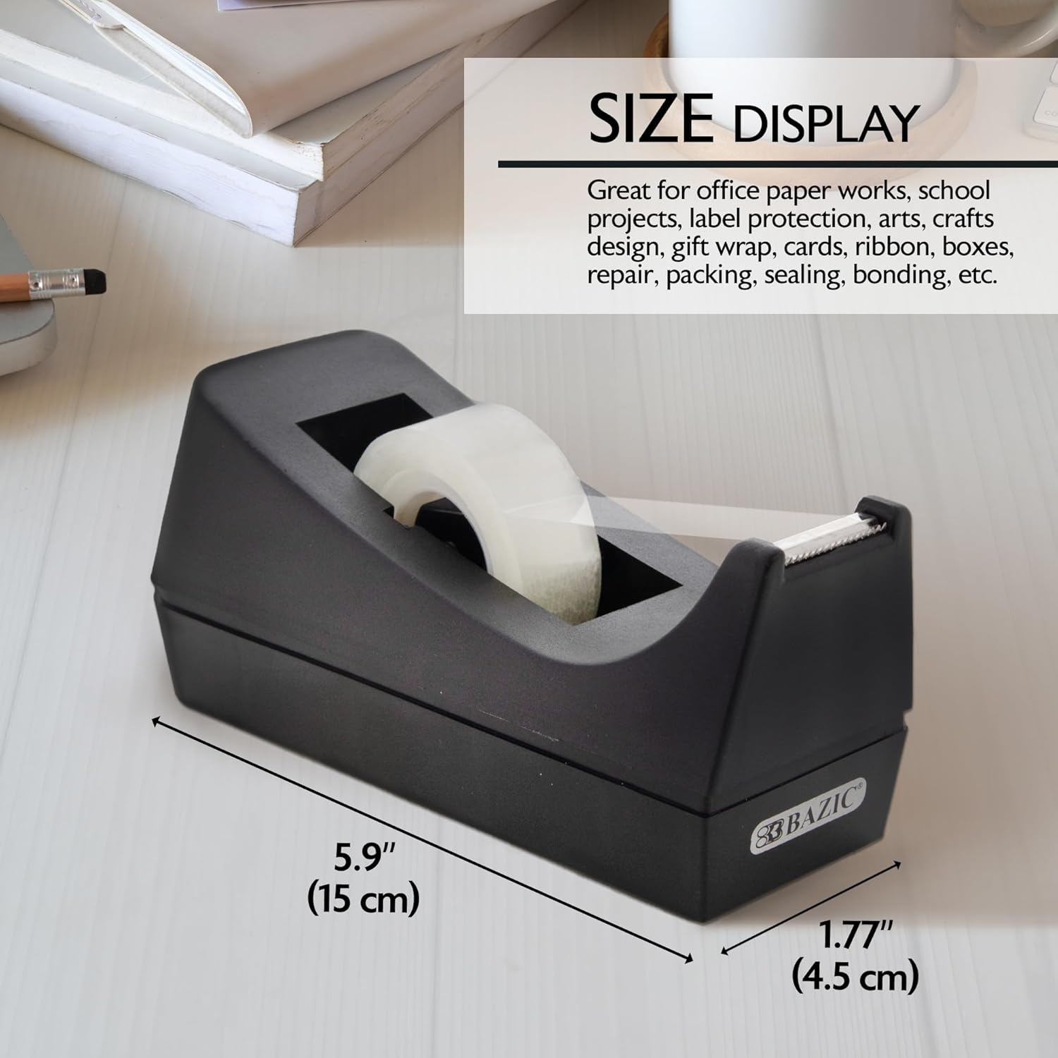 BAZIC Products Desktop Tape Dispenser 1" Core, Weighted Non-Skid Base, Sharpe Blade Tapes Holder for Office Home School, Dispenser Only, 12-Pack
