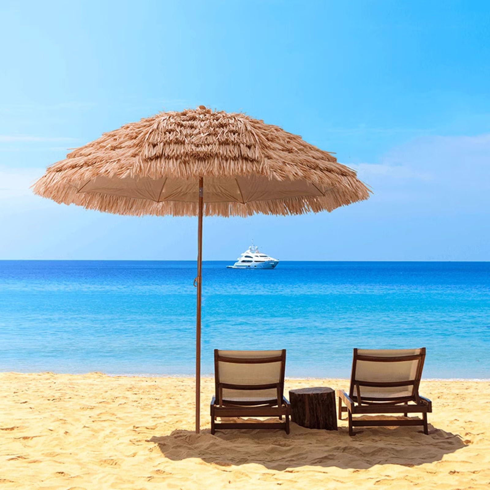 Przenośny hawajski parasol plażowy Tiki, 1,8 m, regulacja wysokości, ochrona przed promieniowaniem UV, do piasku, patio, basenu, do użytku na zewnątrz, z torbą do przenoszenia