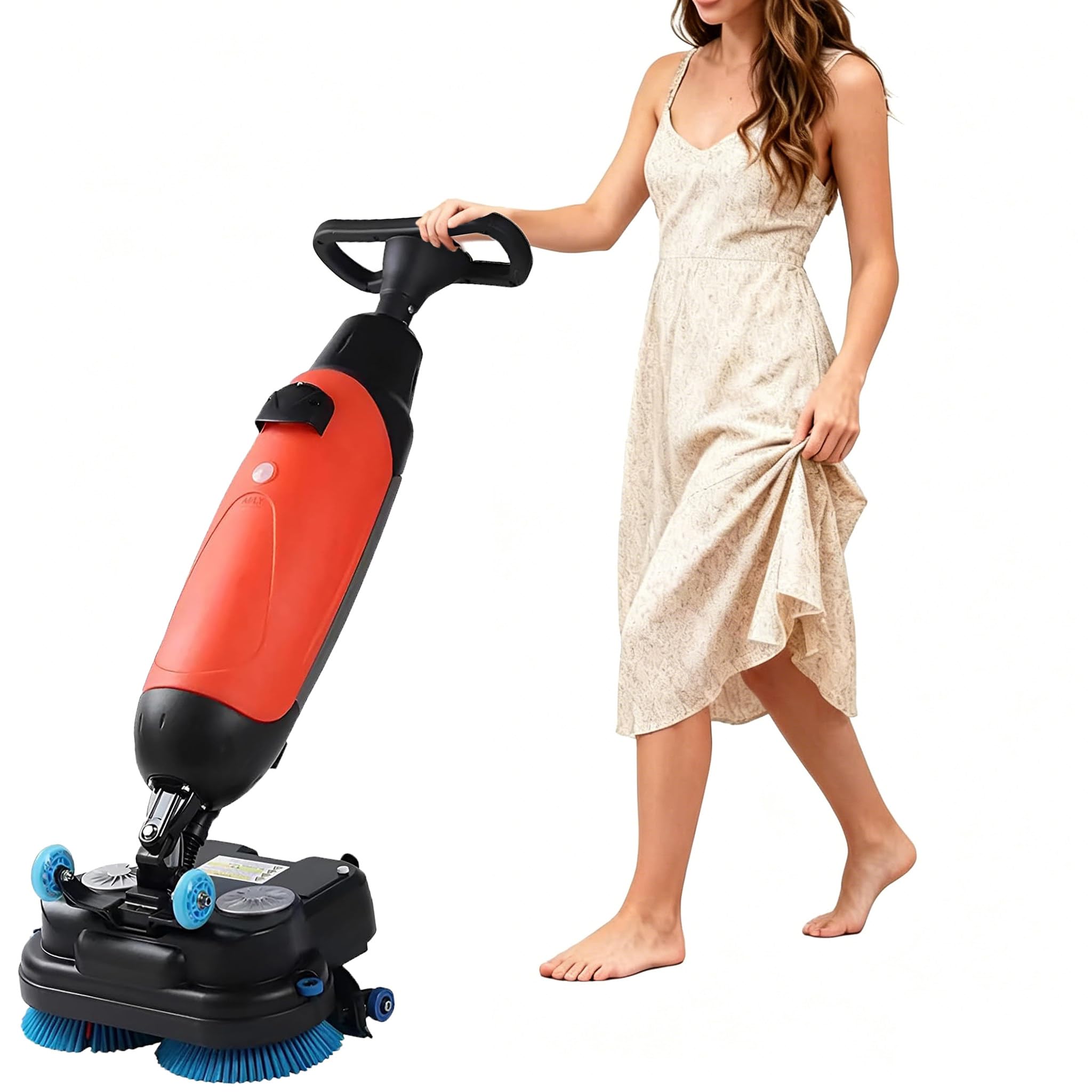 RoyceBee 17" Commercial Floor Scrubber Machine, Mini Floor Machine, 13000 Sqft/H, with 17" Cleaning Width, Rotary Double Brushes 360° Rotating Head Cleaning Capacity 13000 Sqft/H Red