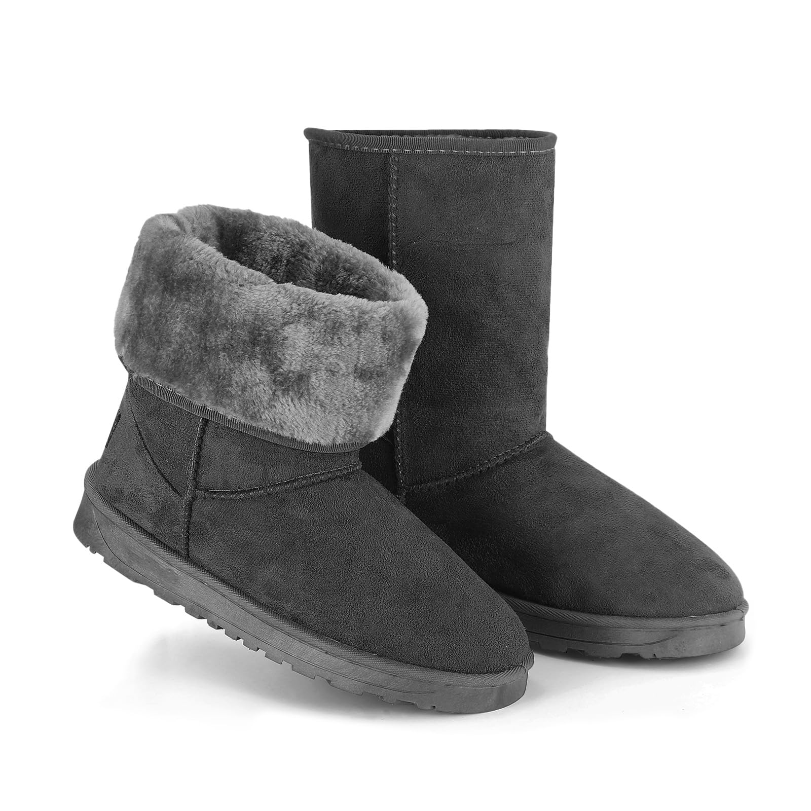 Winter Boots for Women Faux Suede Womens Snow Boots Water Resistant Mid Calf Ankle Boots Fur Warm Lining