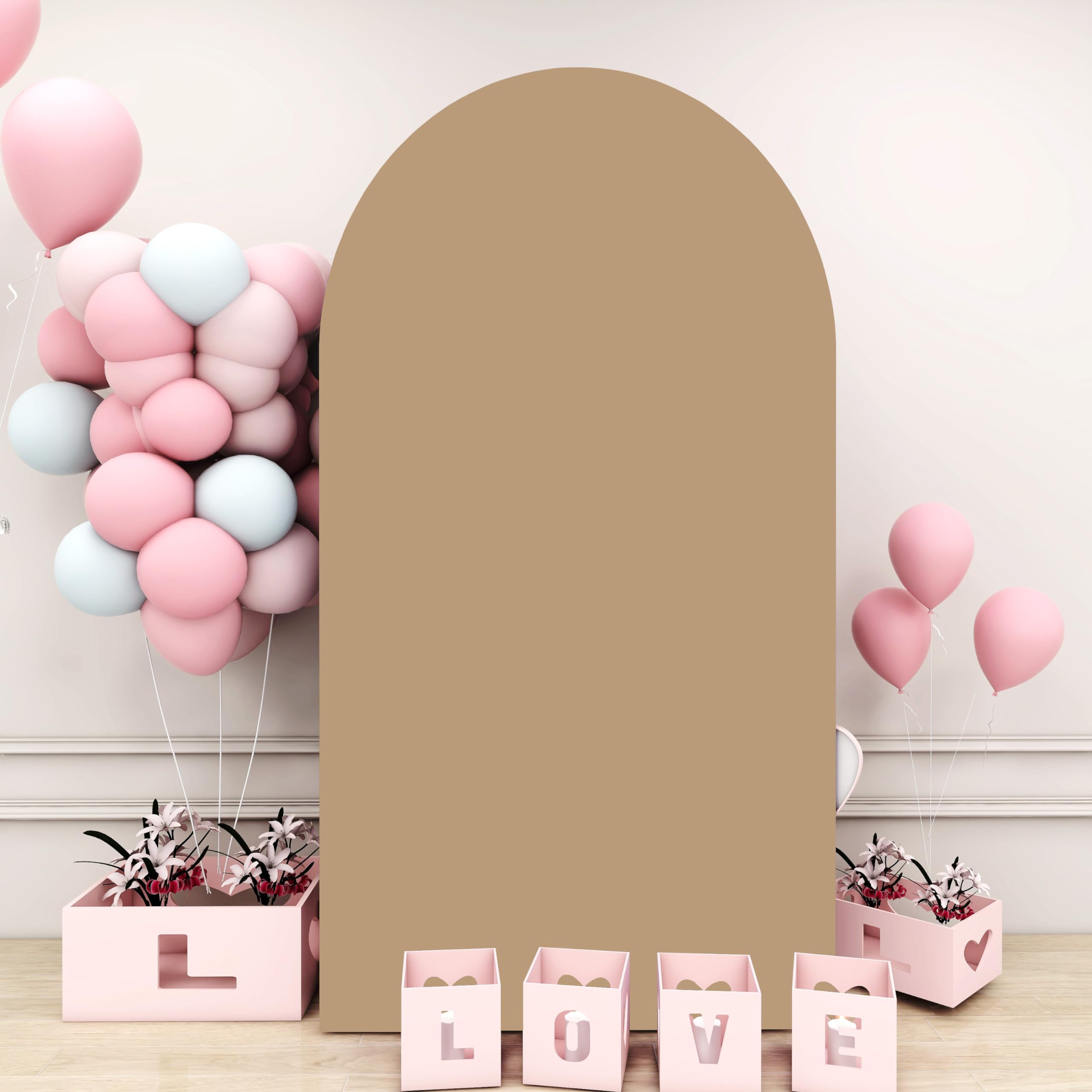 SOMUAUY Brown Arch Cover Khaki Wedding-Arch-Cover 7.2ft Tan Arched Stand Covers Round Top Chiara Backdrop Covers Dounble Sided Arches Backdrop for Baby Shower Gender Reveal Party Ceremony