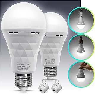 Rechargeable Emergency LED Bulb, LOHAS A21 Multi-Function Battery Backup Emergency Light Bulb for Power Outage Camping Outdoor Activity Hurricane, Daylight White 5000K, 10W, 850LM, 2 Pack