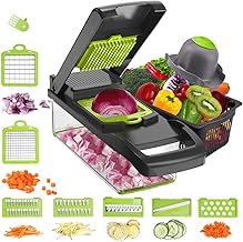 Fatiador de picador de vegetais Mandoline, cortador de cebola com recipiente, cortador de cozinha 7 em 1 para cenouras, repolho, batata, alho, tomate, frutas, salada (cinza)