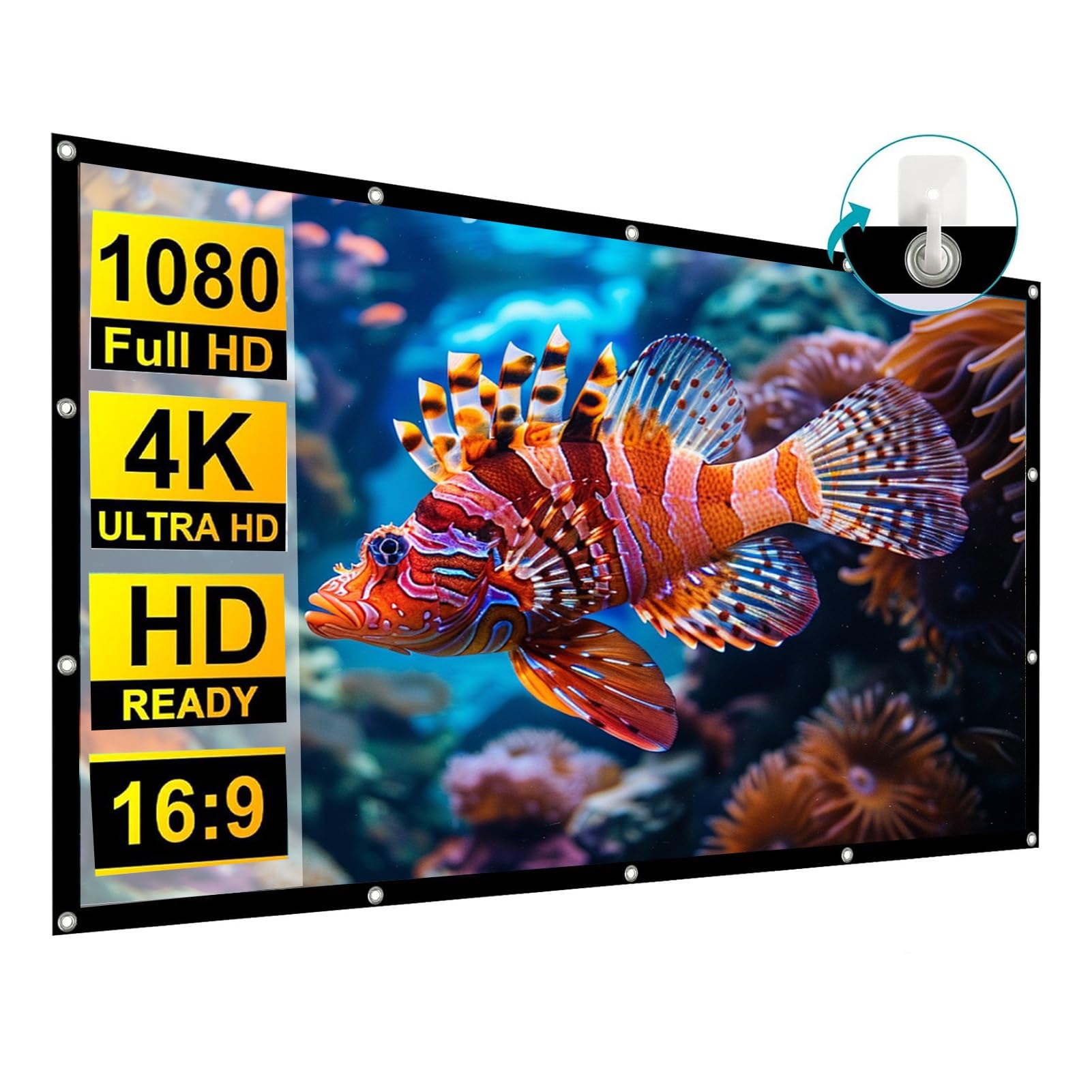 Schermo per Proiettore da Esterno da 60-300 Pollici, Telo per Videoproiettore Pieghevole Portatile 16:9 4K HD per Home Theater, Cinema All'aperto(110in(243x140cm))