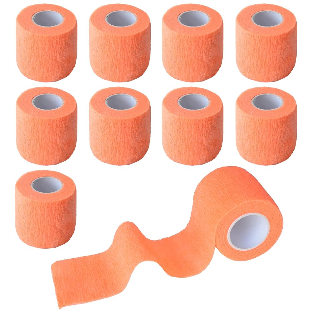 Gondiane 9 Pack 2 x 5 Yards Self Adhesive Bandage Wrap Self Stick Wrap for Ankle, Wrist, Finger, Sports, Breathable Cohesive Vet Tape for Pets (Light Orange)