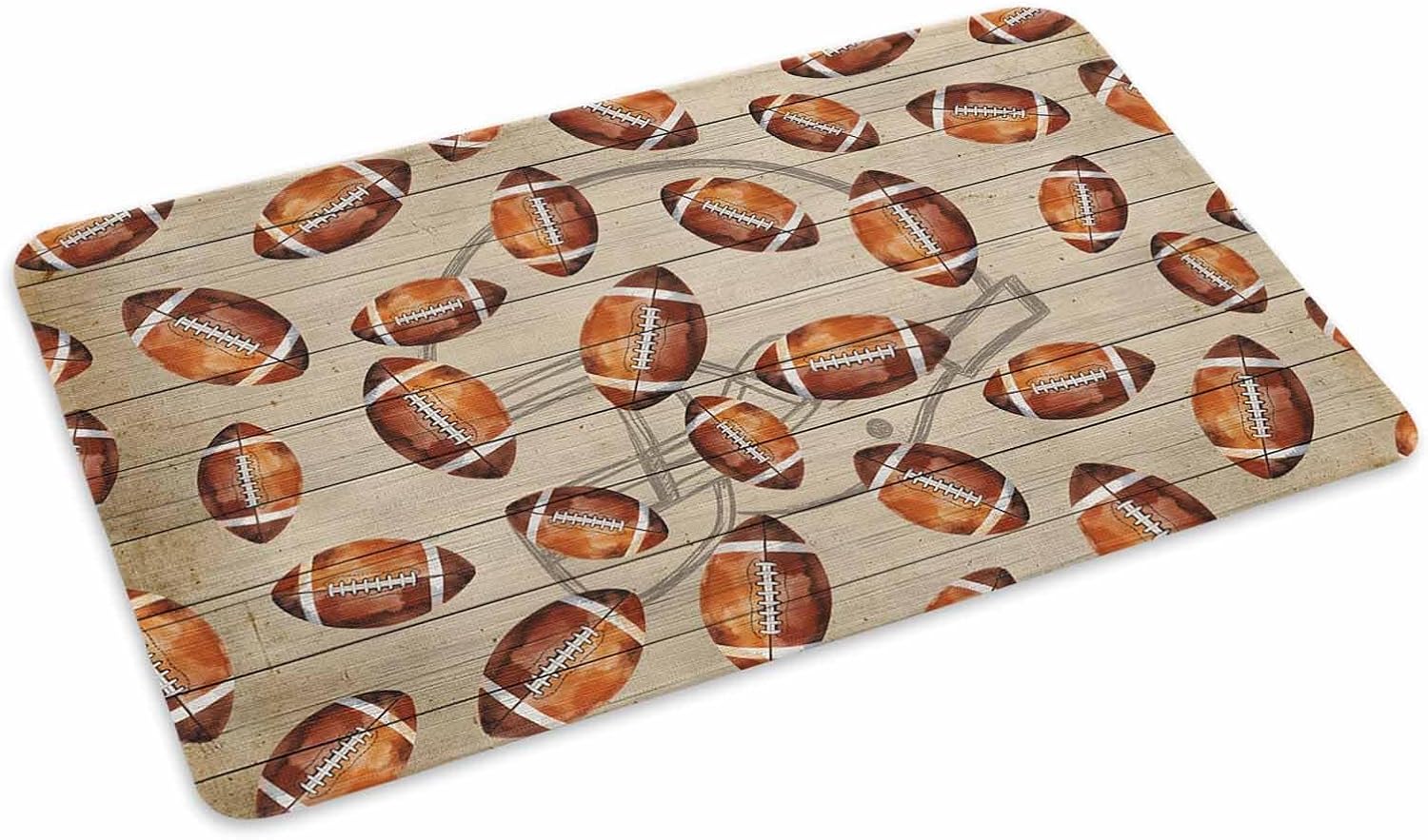 Brown Vintage Football Door Mat Indoor Outdoor Entrance, Non Slip Rug for Kitchen Bathroom Entryway Rug, Wooden Retro Art Ball Washable Doormat Floor Mat for Office Home Decor 20x31.5 Inch