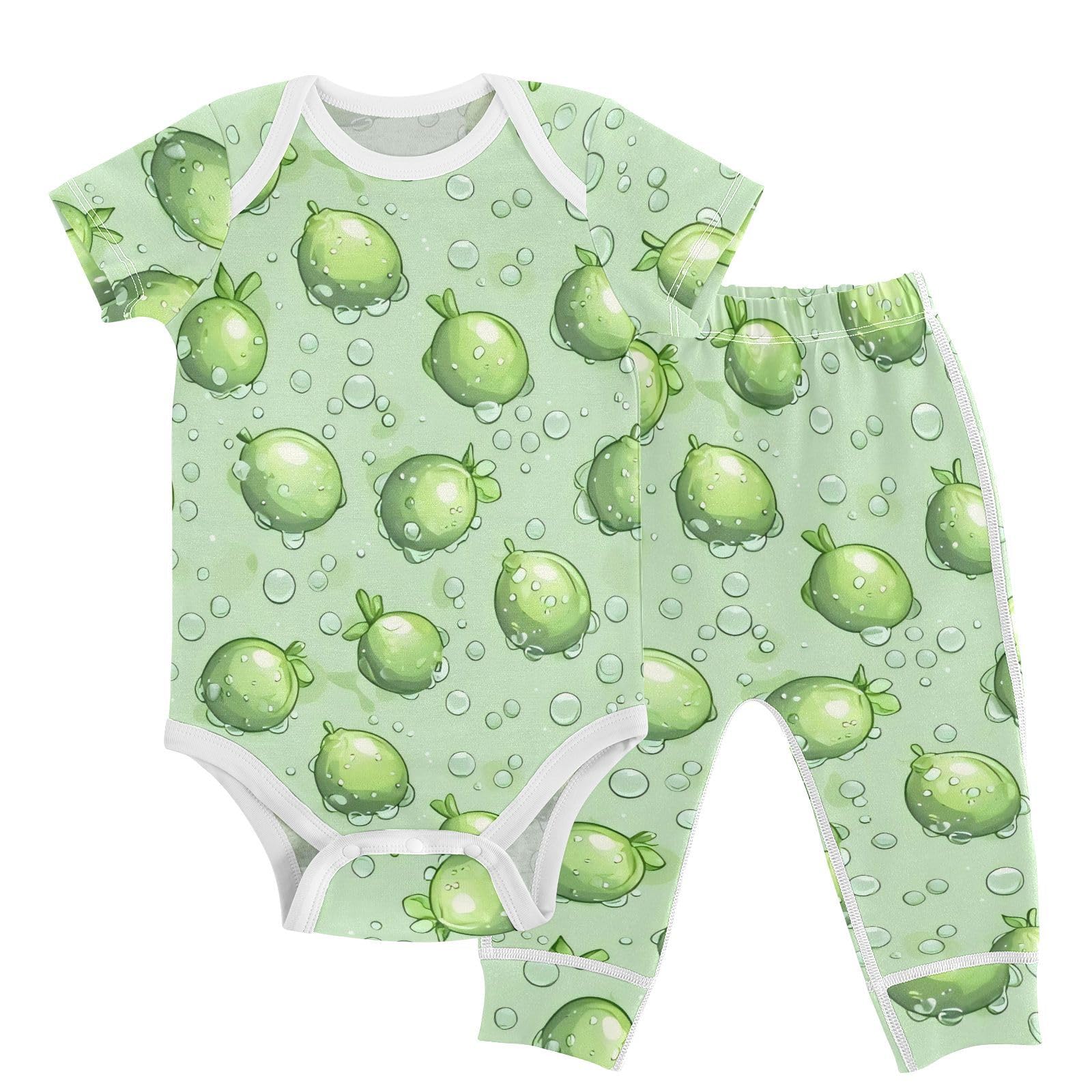 vvfelixl Cartoon Juicy Lime Baby Layette Sets,Baby Bodysuits Set Unisex Short Sleeve Babys Pants Sets 9-12M