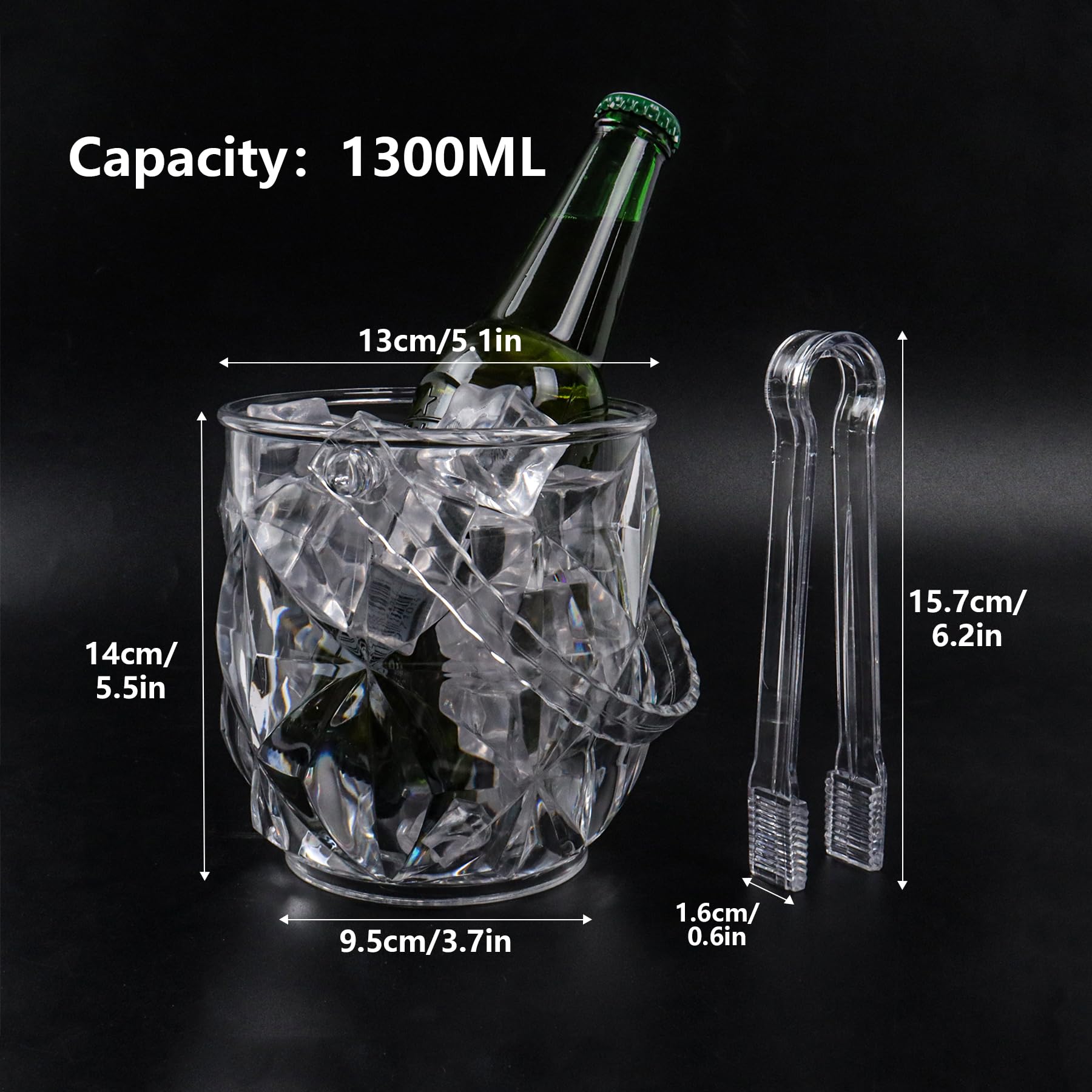 Dmnnlp 1.3L Clear Ice Bucket with Tongs, Acrylic Ice Buckets for Parties Easy Carry Handle Small Bucket for Parties Drinks - Image 2