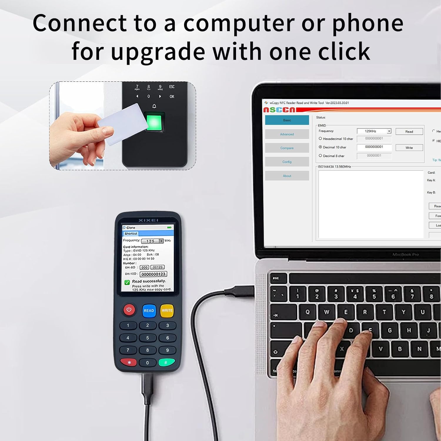 X7 RFID Reader Writer (RFID Copier Multi-Frequency Smart Card Reader ID IC Elevator Card RFID Writer for Access Control System with 125khz T5577 Key Fobs/Cards and 13.56mhz IC Key Tags)