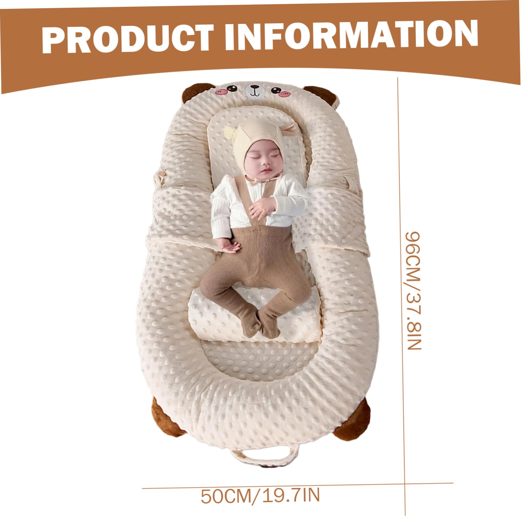 Chaise longue portable pour bébé, douce et confortable, oreiller réversible avec mains réconfortantes, nid de câlin amovible pliable avec poignée pour nouveau-né