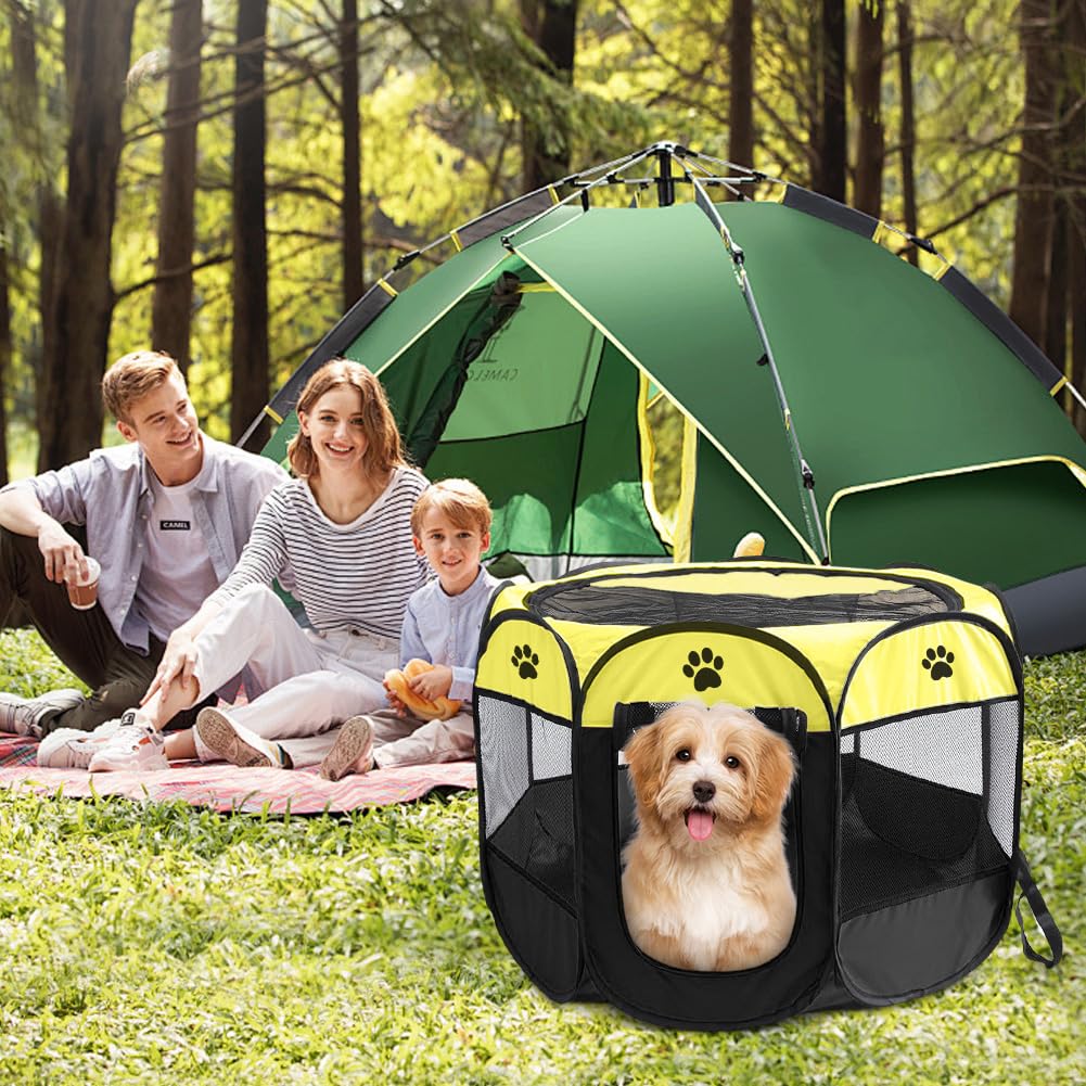 Recinto Cani da Interno, 74x74x43cm Recinto per Gatti, Box Pieghevole per Cane, Gabbia per Gatto Esterno, Box per Cucciolo Gattini Conigli, Giallo