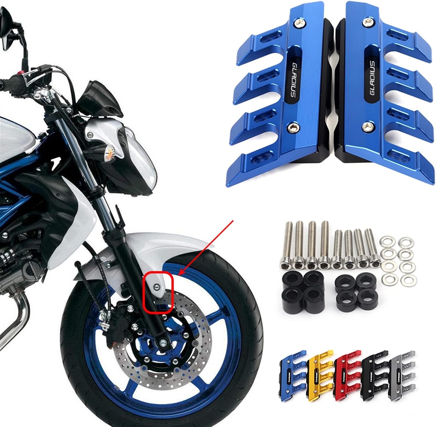 for Suzuki SFV650 Gladius 2009-2016 Motorcycle Mudguard Front Fork Protector Guard Block Front Fender Slider Accessories Side Guard CNC Aluminum Multiple Colour (Color : Black)
