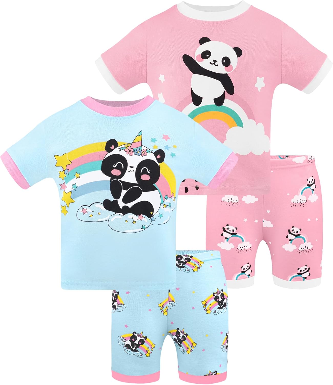 DAUGHTER QUEEN Girls Summer Pajamas Set 4 Pieces 100% Cotton Sleepwear Size 18 Months-12 Years