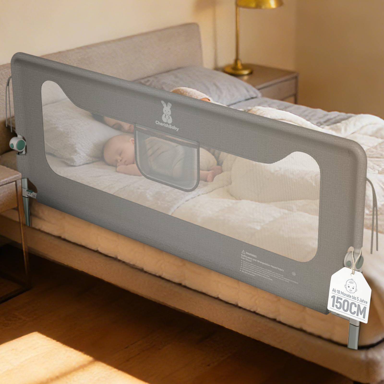 Soontrans Rausfallschutz Bett, Sanfter Schutz für den Übergang ins Große Bett, Klappbar & Höhenverstellbar, Rausfallschutz Boxspringbett für Ruhige Nächte, aus Metallrahmen & Gepolstert (150 cm)