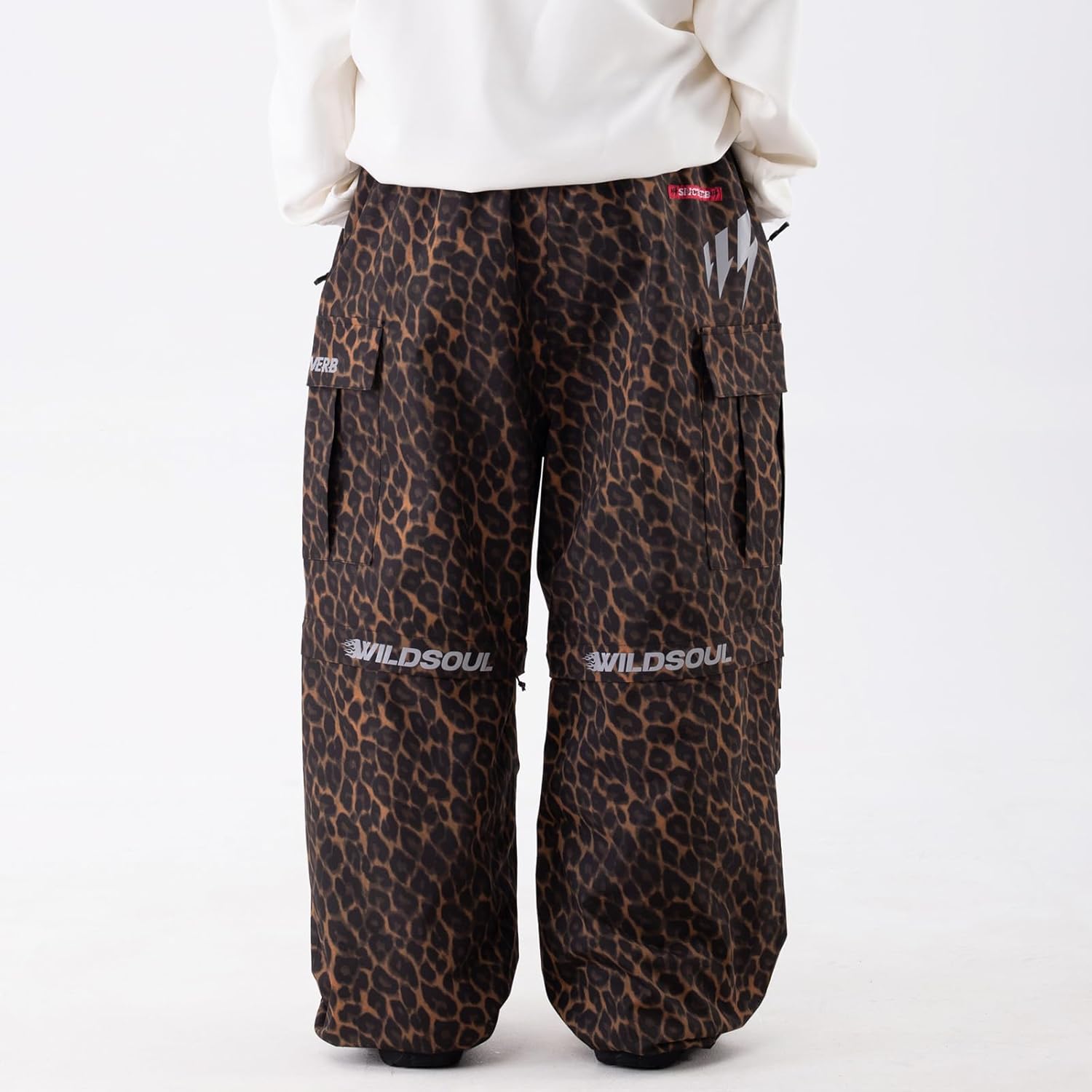 SNOWVERB Womens Mens 2-in-1 Detachable Baggy leopard Snow Pants to Shorts Cargo Ski Snowboard Outdoor Pants for All-season