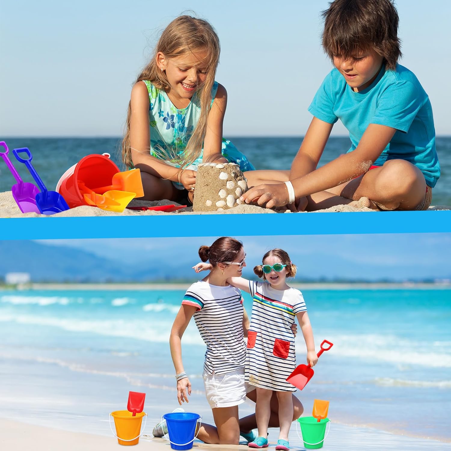 24 Sets End of the Year Gifts for Students 5'' Sand Beach Buckets with Gift Card, Include Sand Buckets Shovels Card for Kindergarten Graduation Summer Beach Party Supplies School