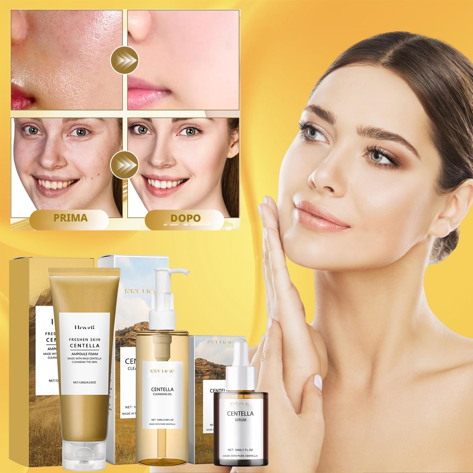 3 Pezzi Centella Skincare Kit, Centella Cleansing Oil, Centella Detergente Viso, Centella Siero Viso, Madagascar Centella Skincare, Idratante, Riduce i Pori, Adatto a Tutti i Tipi di Pelle