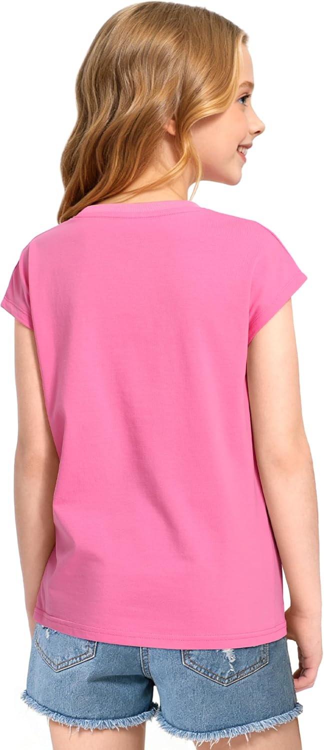 KEREDA Girls Short Sleeve Shirts Summer T-Shirts Tees Tops Cap Sleeve Girls Casual Clothes Blouses 5-14 Years - Image 5