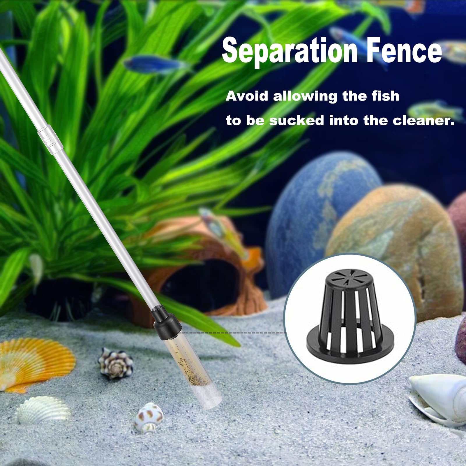 Carefree Fish Limpiador de grava para acuario, manguera de 6 pies, cambiador de agua, aspiradora de arena, bolsa de aire de silicona, longitud ajustable ABS (para tanque de 5 ~ 20 galones) versión