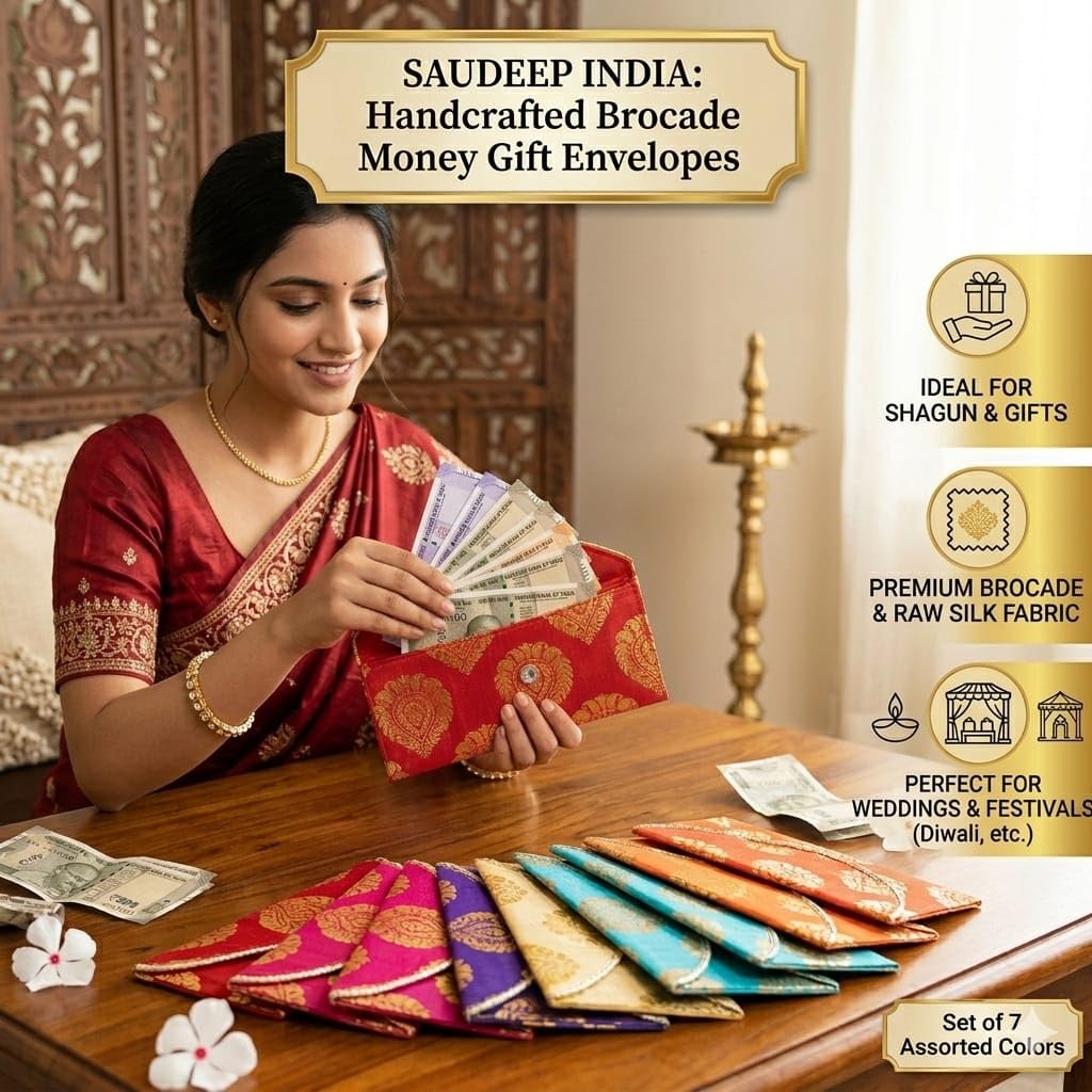 Saudeep India Koperty upominkowe z nadrukiem na pieniądze z surowego jedwabiu premium na ślub, ślub, urodziny, wiele kolorów, 50 szt