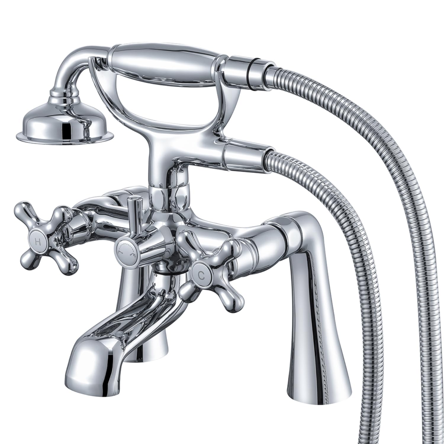 Qinkell Clawfoot Tub Faucet Deck Mount Tub Filler Chrome Vintage Brass