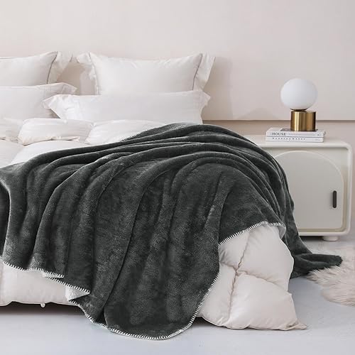 Miniatura 8 de Exclusivo Mezcla Manta reversible de forro polar Sherpa para sofá, manta suave y mullida de 460 GSM, gruesa y cálida para invierno, 50 x 60