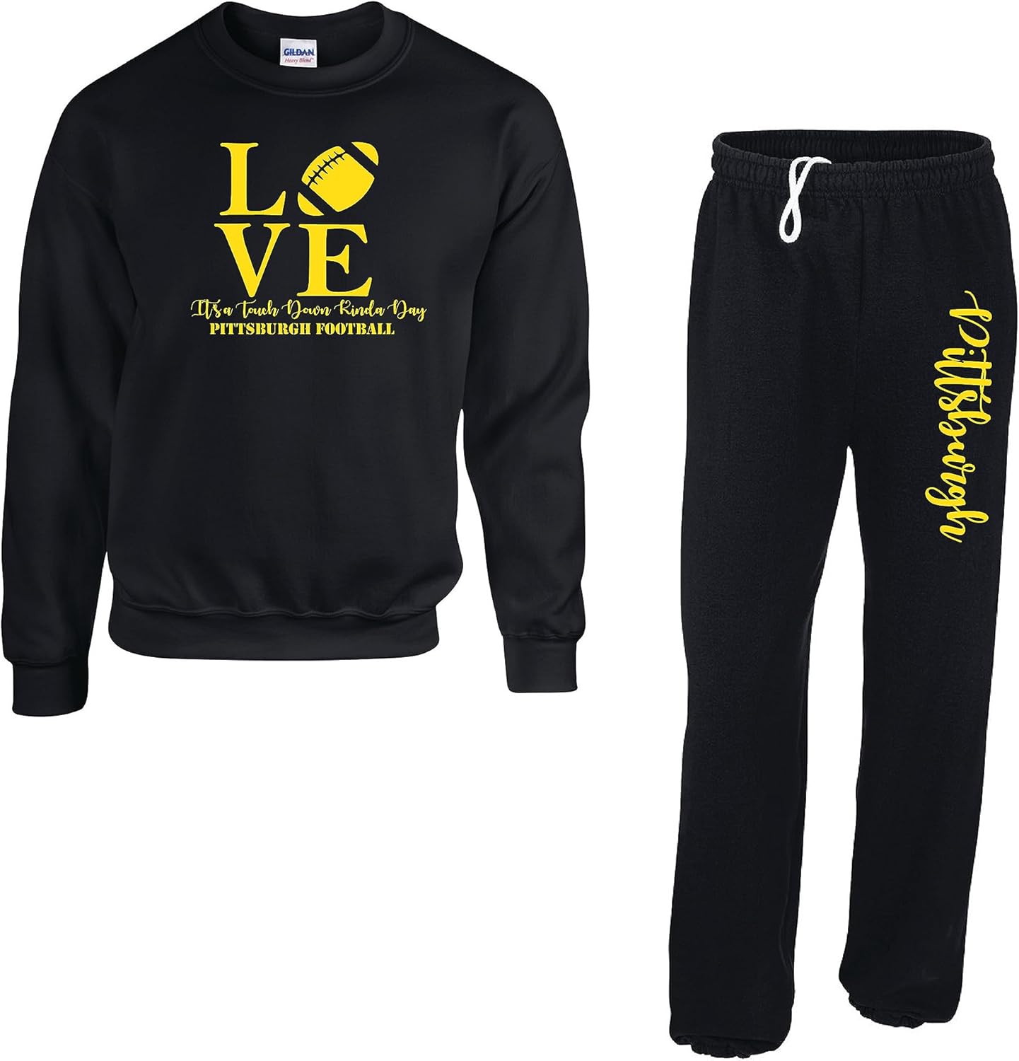 Love and Touchdowns Custom Football Fan Pittsburgh Sweatpant Sweatshirt Set Men Ladies