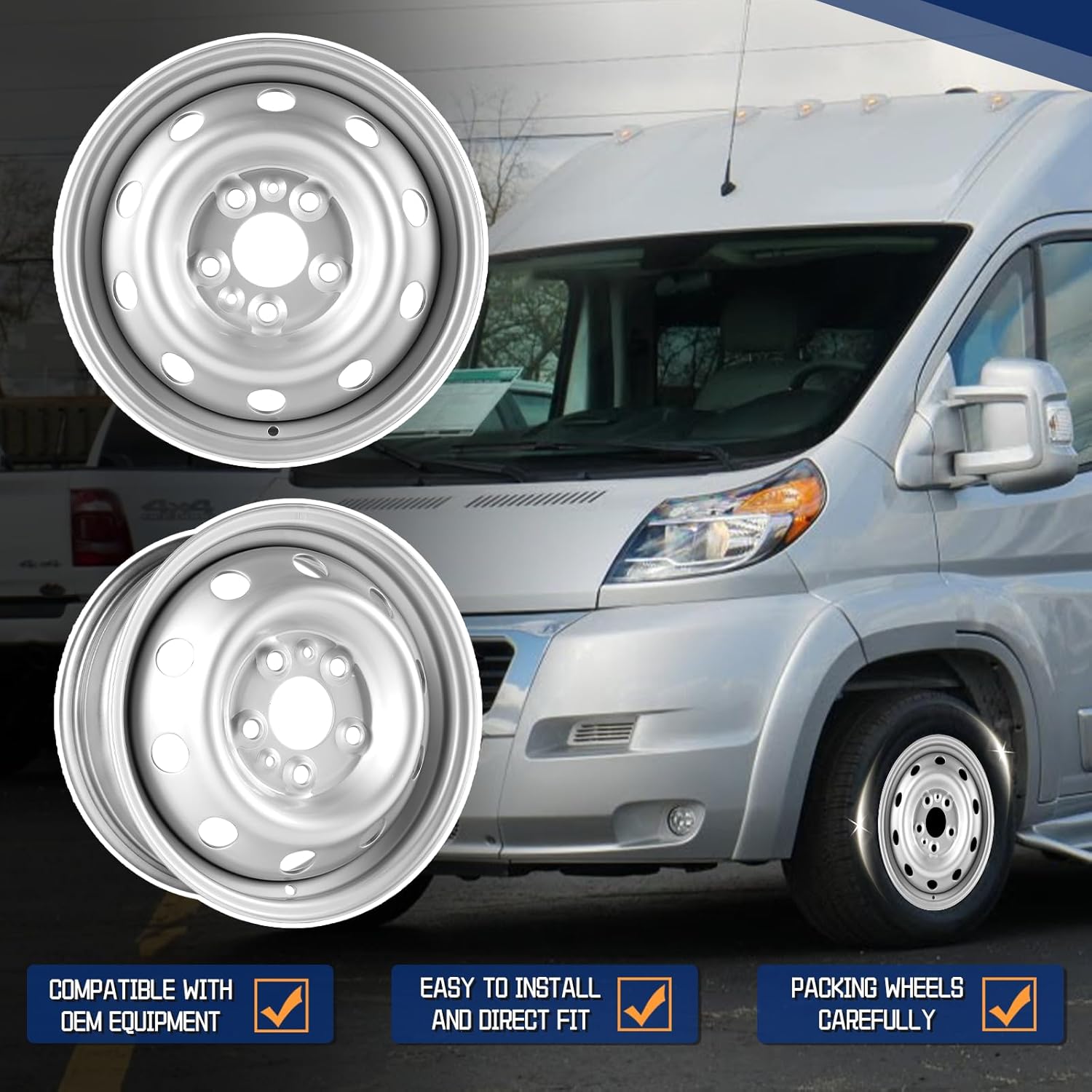 New Replacement Rim 16x6 inch 16"x6" Wheel Rims Fit for 2014 2015 2016 2017 2018 2019 2020 2021 2022 2023 2024 2025 Dodge Promaster 1500, Painted Silver Rim OE Direct Replacement Rims