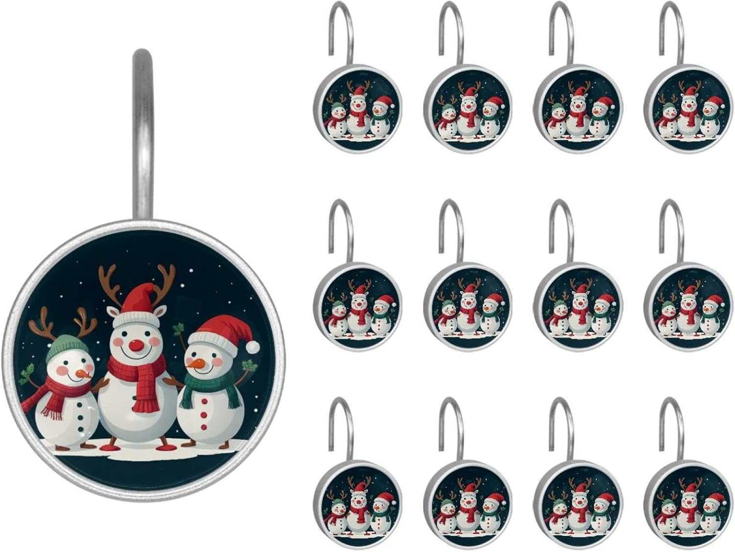 12PCS Merry Christmas_3 Shower Curtain Hooks Rings for Bathroom, Decorative Shower Curtain Hooks Rods Curtains and Liner