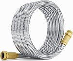 360Gadget Bois de jardin - 50ft Tuyau d'eau en acier inoxydable résistant avec 8 Pulvérisateur de fonction & Raccords métalliques, Flexible, Léger, Pas d'enroulement, Poncture de tuyau pour la cour, Extérieurs, Rv
