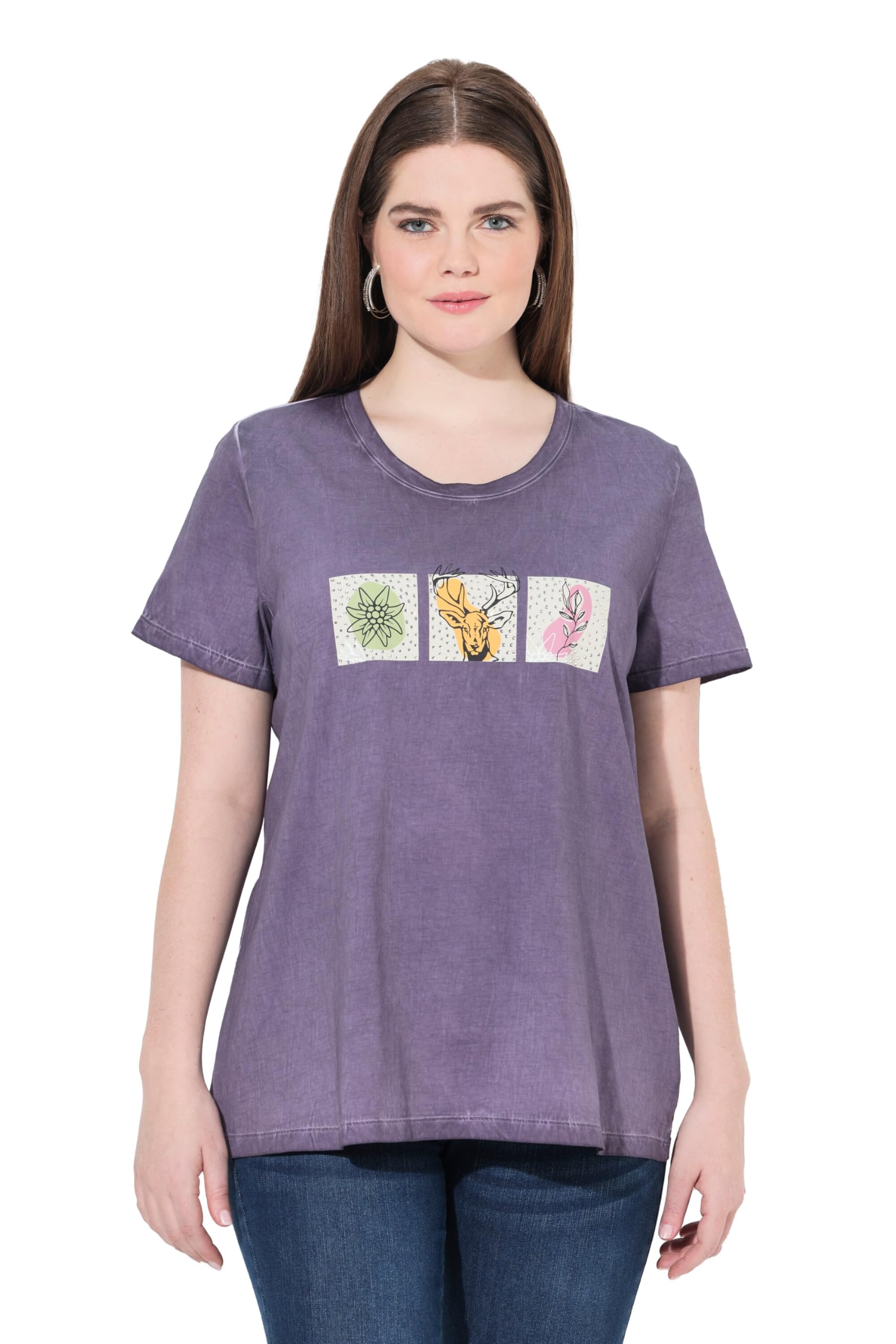 Ulla Popken Damen große Größen Übergrößen Plus Size T-Shirt, Trachtenstil, Classic, Rundhals, Halbarm 840695