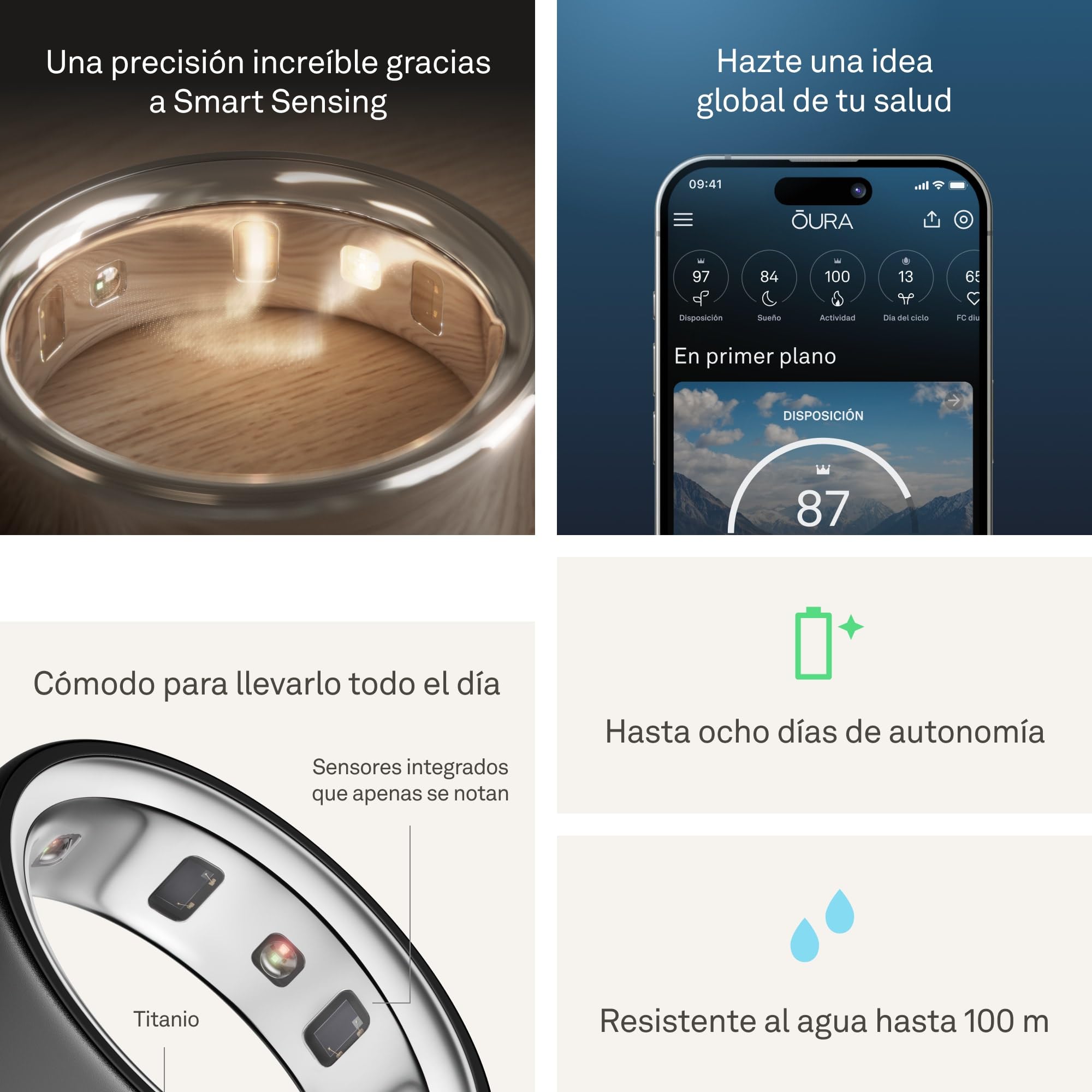 OURA Ring 4 Anillo Inteligente - Stealth - Talla 7 | Averigua tu Talla con el Kit de Tallaje Ring 4 | Monitoriza el sueño, la FC, el estrés y más - hasta 8 días de autonomía
