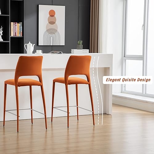 Miniatura 6 de Guyou Juego de 2 taburetes de terciopelo para encimera, tapizados de 26 pulgadas de alto, sillas de isla de cocina con respaldo alto, taburetes de