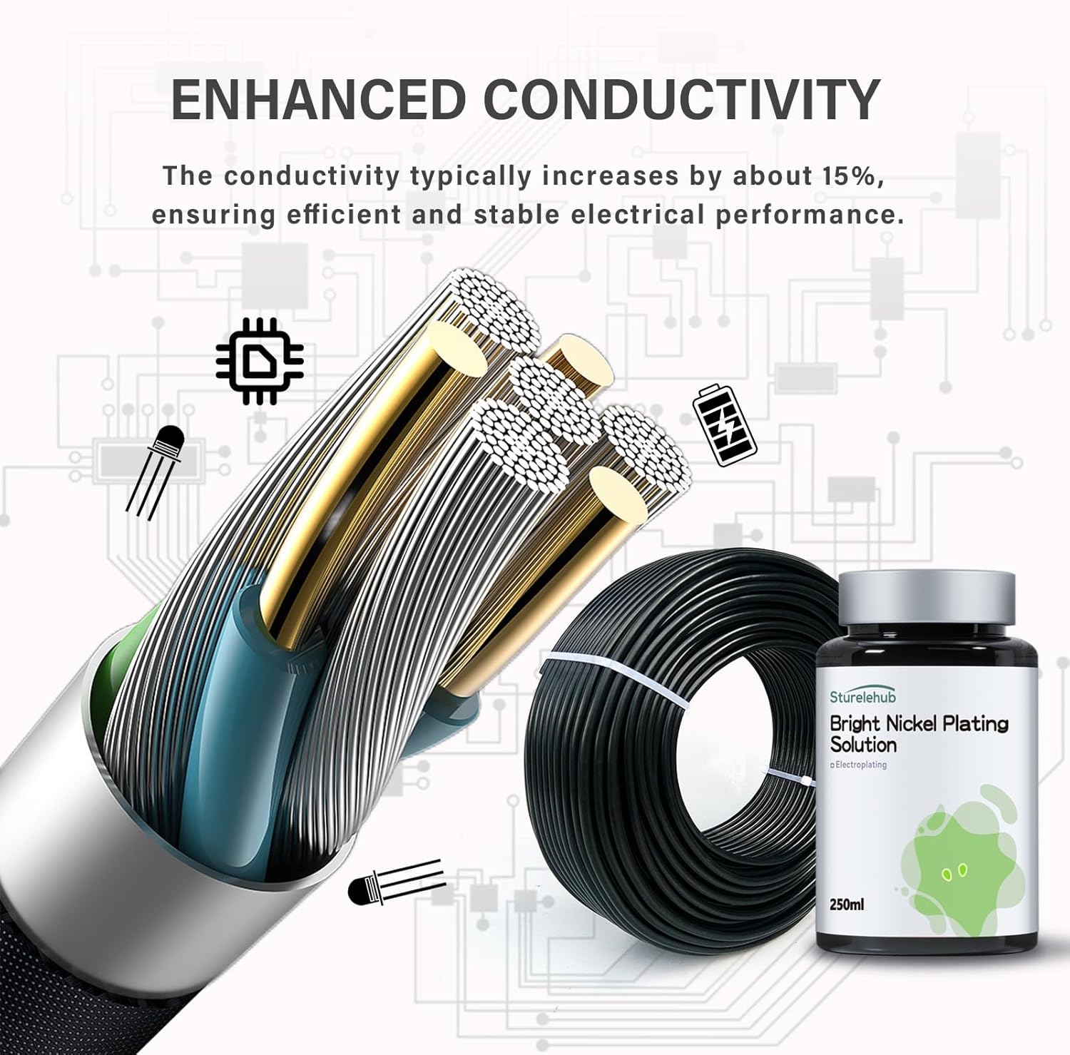 Bright Nickel Plating Solution, 250ml, Electroplating Solution, Excellent Corrosion Resistance, High Hardness, Excellent Electrical Conductivity