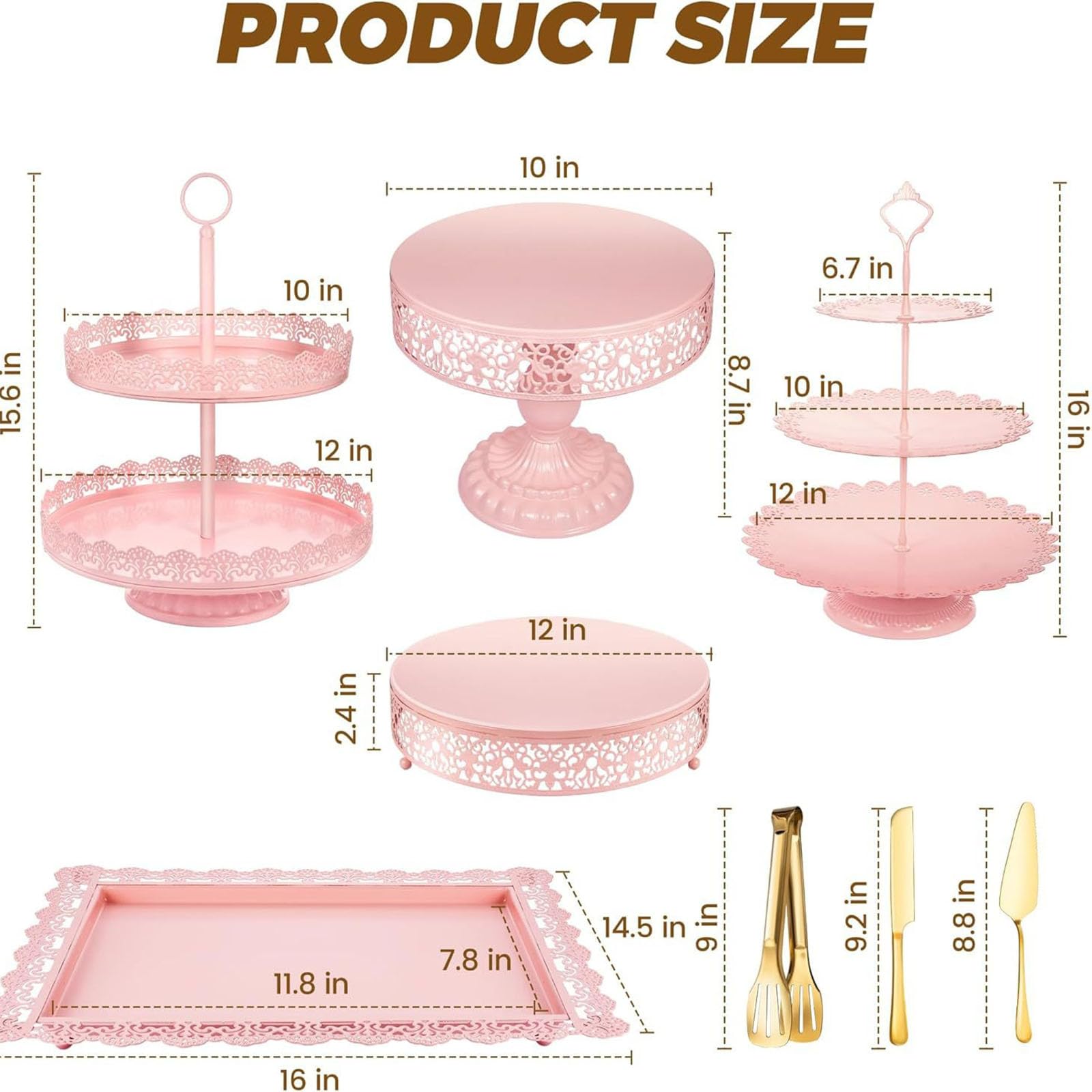 Set di alzata da dessert in metallo con piedistallo e piastre per torte a due ripiani rettangolari antiruggine in ferro per matrimoni, compleanni, tè pomeridiano, panetteria, buffet
