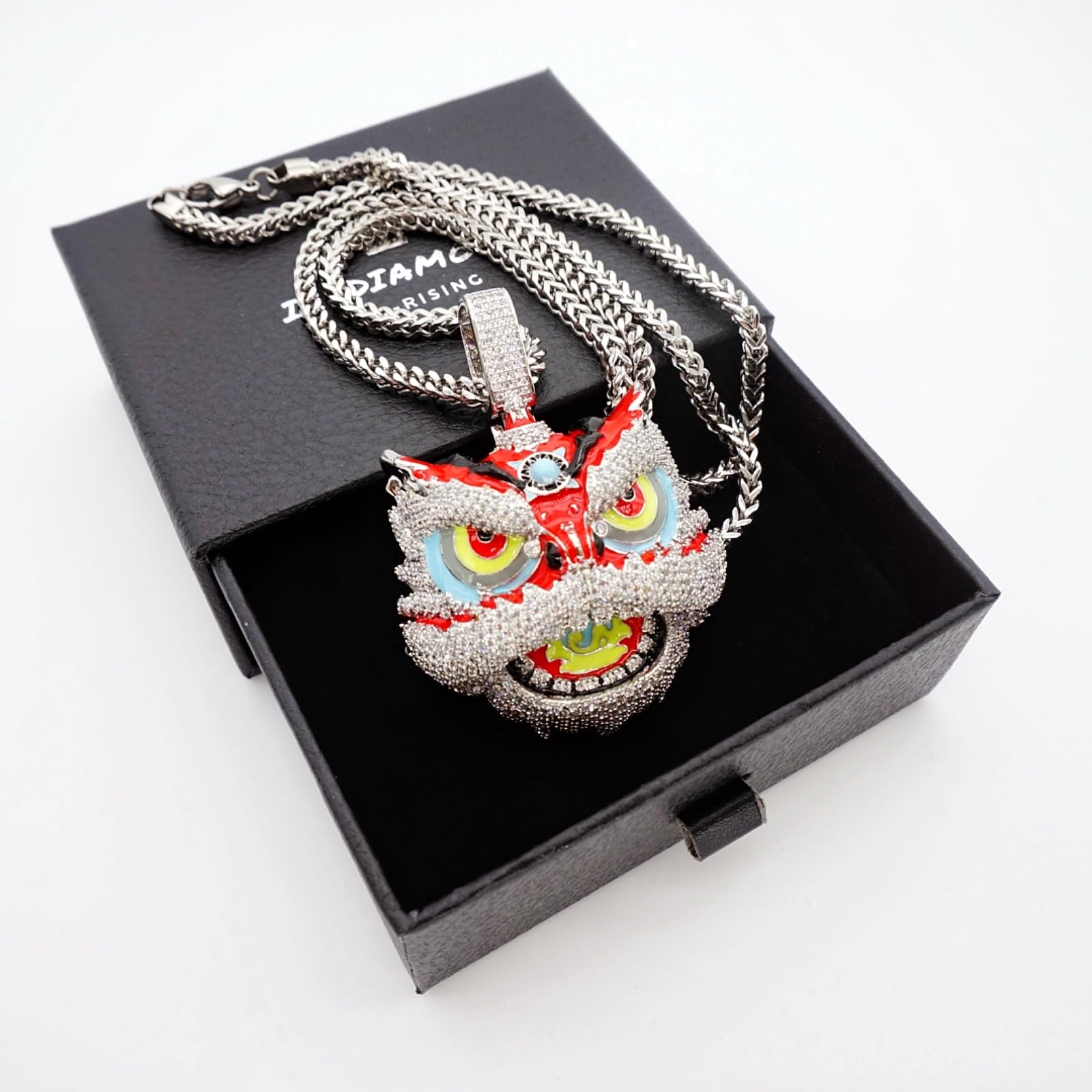 ICEDIAMOND Iced Out Bling collana per gli uomini Hip Hop oro bianco 14 K CNY Leone Sveglio CZ Diamante Ciondolo & Solido Franco Square Box Link Chain Collana