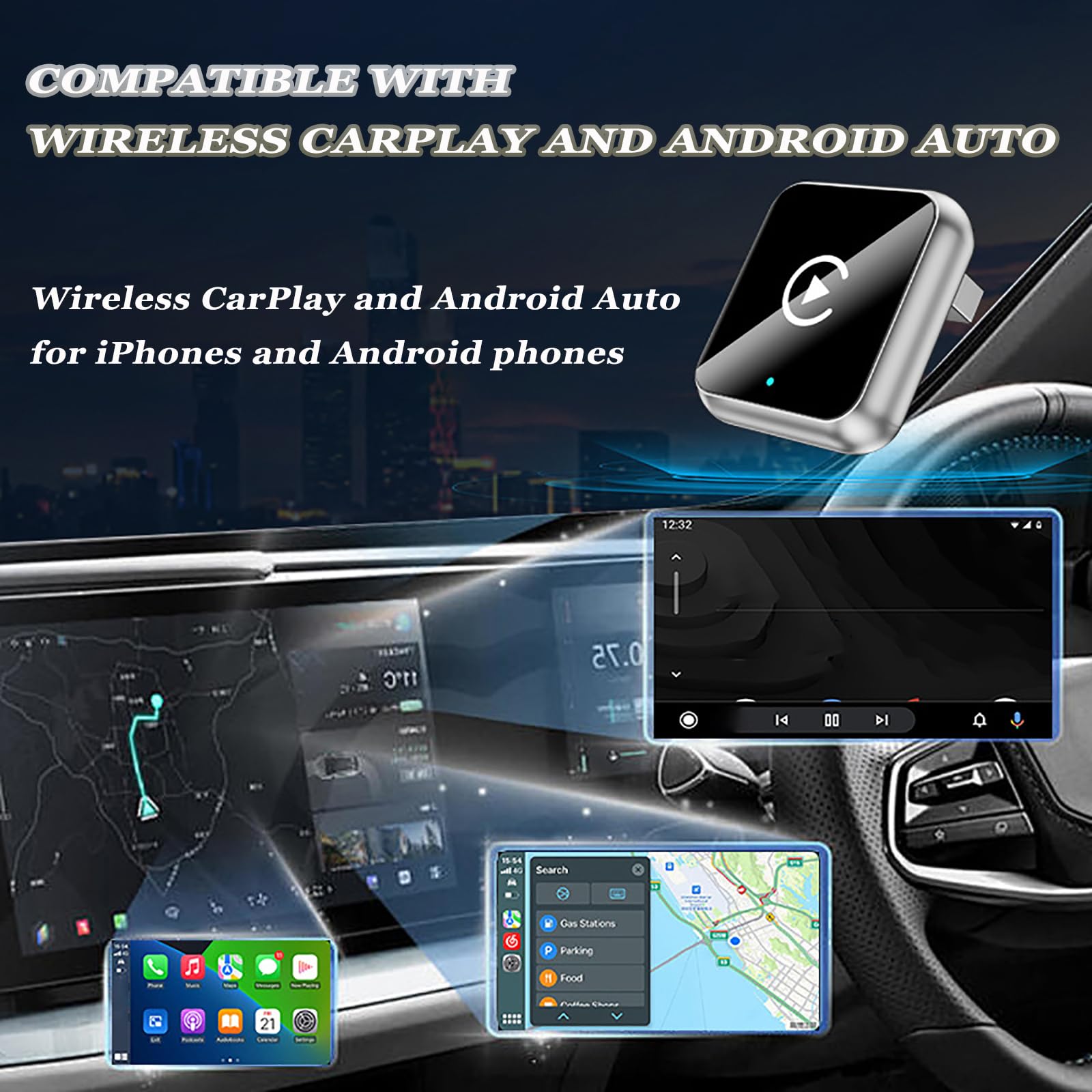 Adaptador Carplay Inalambrico para Peugeot Rifter 2018-2025, CarPlay Wireless Adapter Plug and Play, 2 en 1 CarPlay Dongle Convierte Cable a Inalámbrico