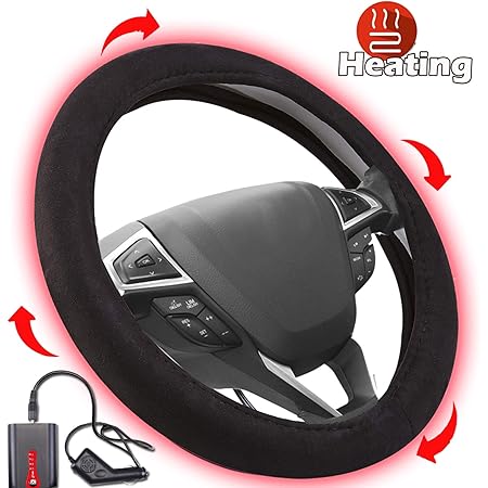 Small Ant Heated Steering Wheel Cover,2020 Upgraded Battery Heated Auto Steering Wheel Cover,Comfy Car Steering Cover Hand Warmer Winter 15" Black