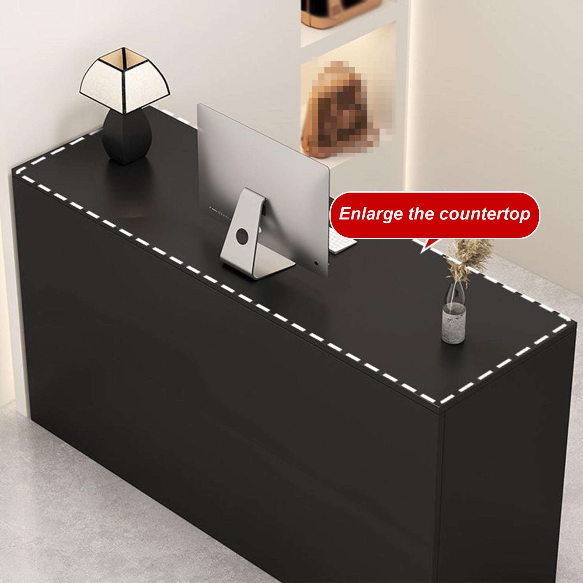 Mostrador Recepción con Almacenaje, Cajón con Llave, Negro Mate(B,100cm)