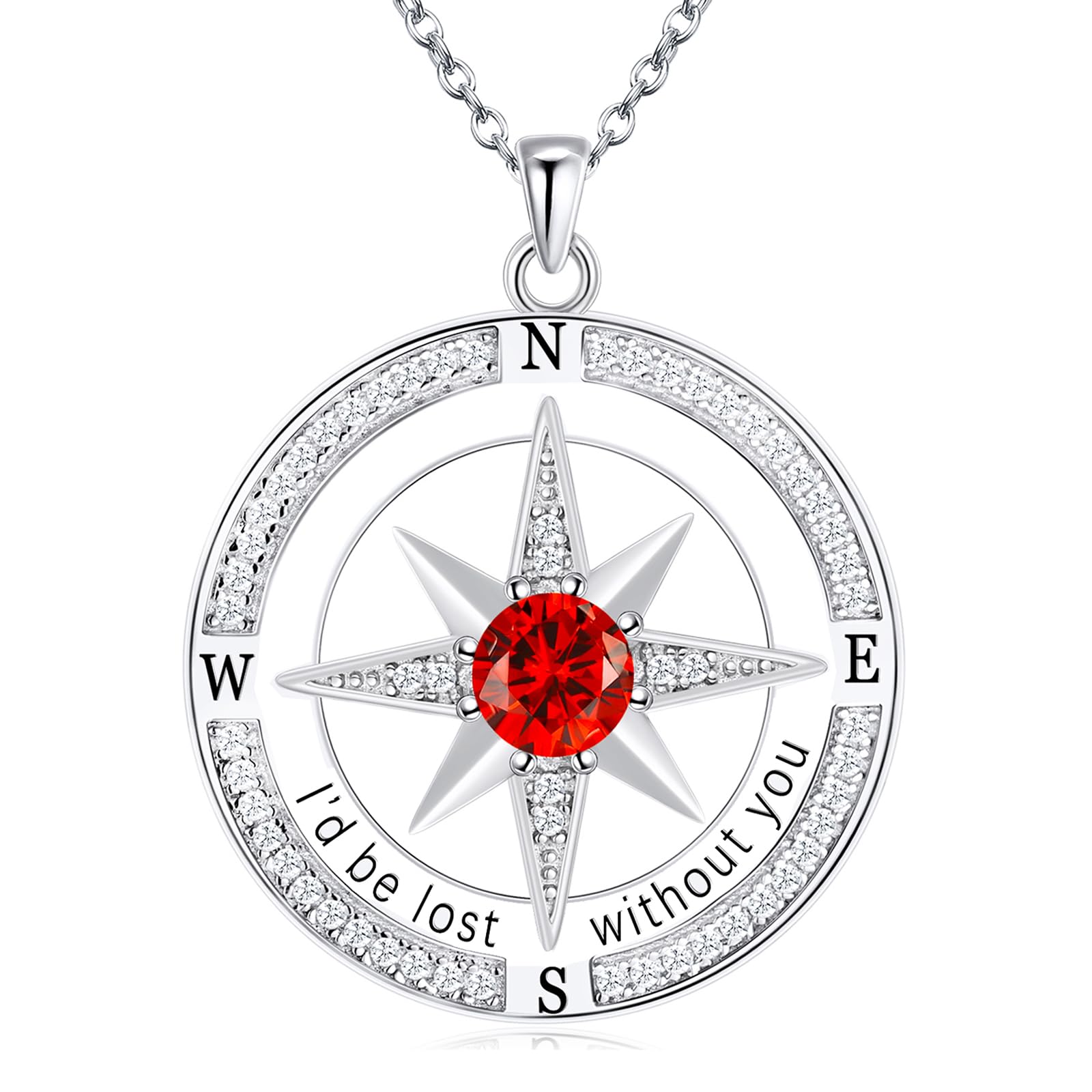 BELLNA S925 Necklace Birthstone Compass Gift for Women Jewelry Sterling Silver Necklace for Wife Wedding Anniversary Girlfriend Birthday Gifts for Her