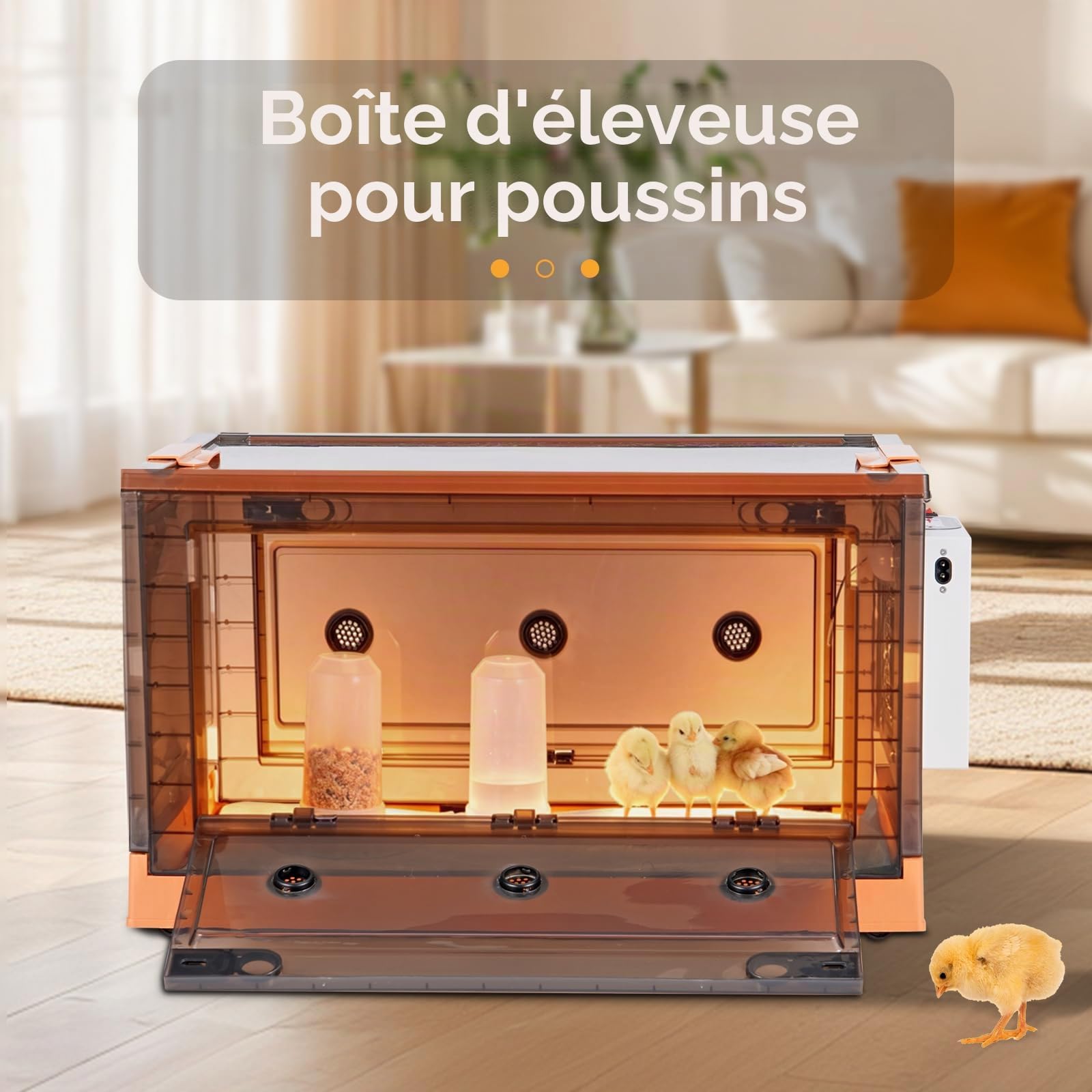 Kit de Boîte D'Élevage de Poussins Pliable, Couveuse Chauffage pour Poulailler avec Mangeoire et Abreuvoir Automatique, pour Les Canetons, Chatons, Chiots, Lapins et Hamsters