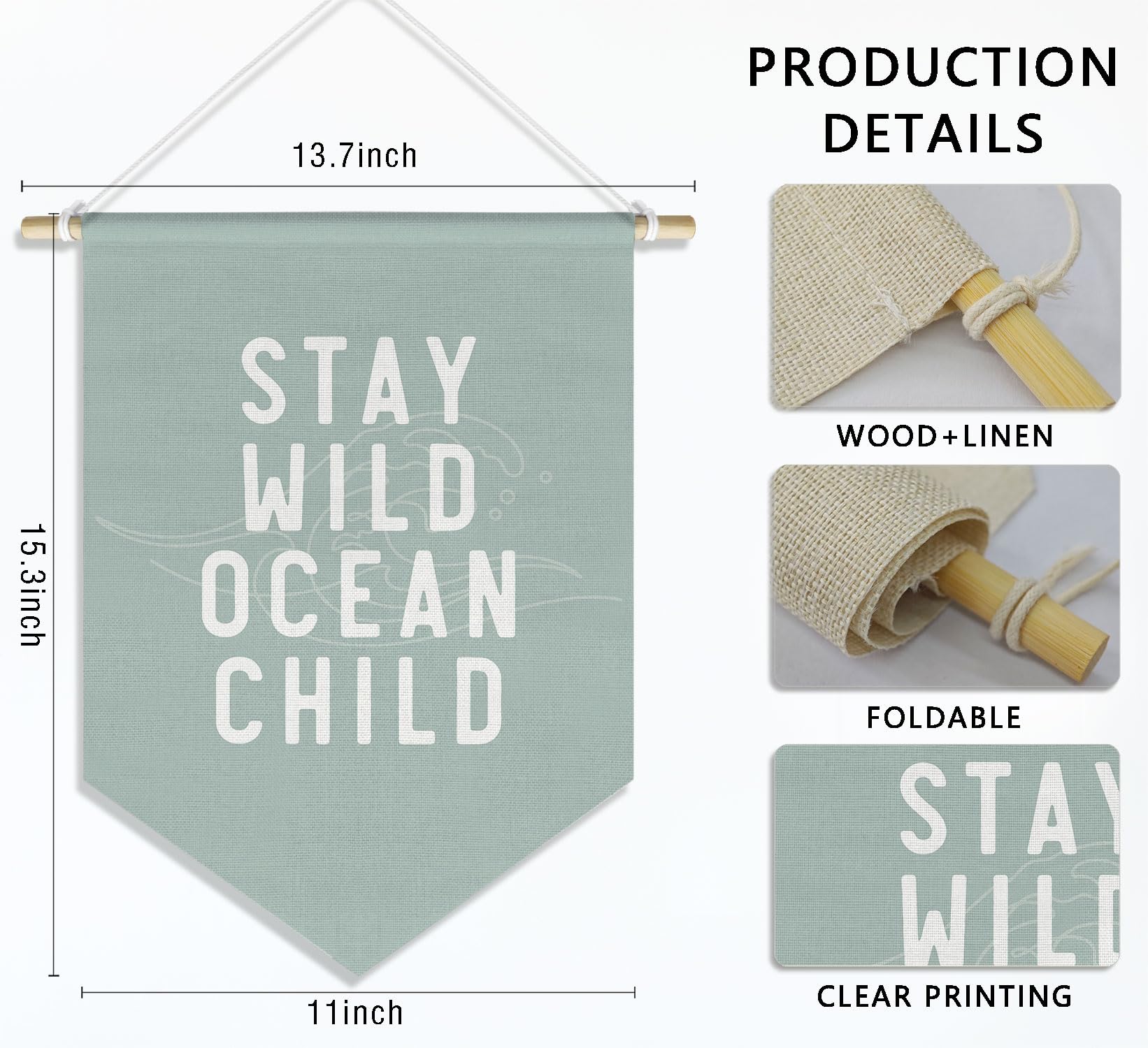 DSHFG Nursery Kids Room Playroom Decor, Stay Wild Ocean Child Toddler Beachy Room Banner Pennant Wall Decor Hanging for Baby Boy Girl Kid Playroom Bathroom Decorations, 15x11in