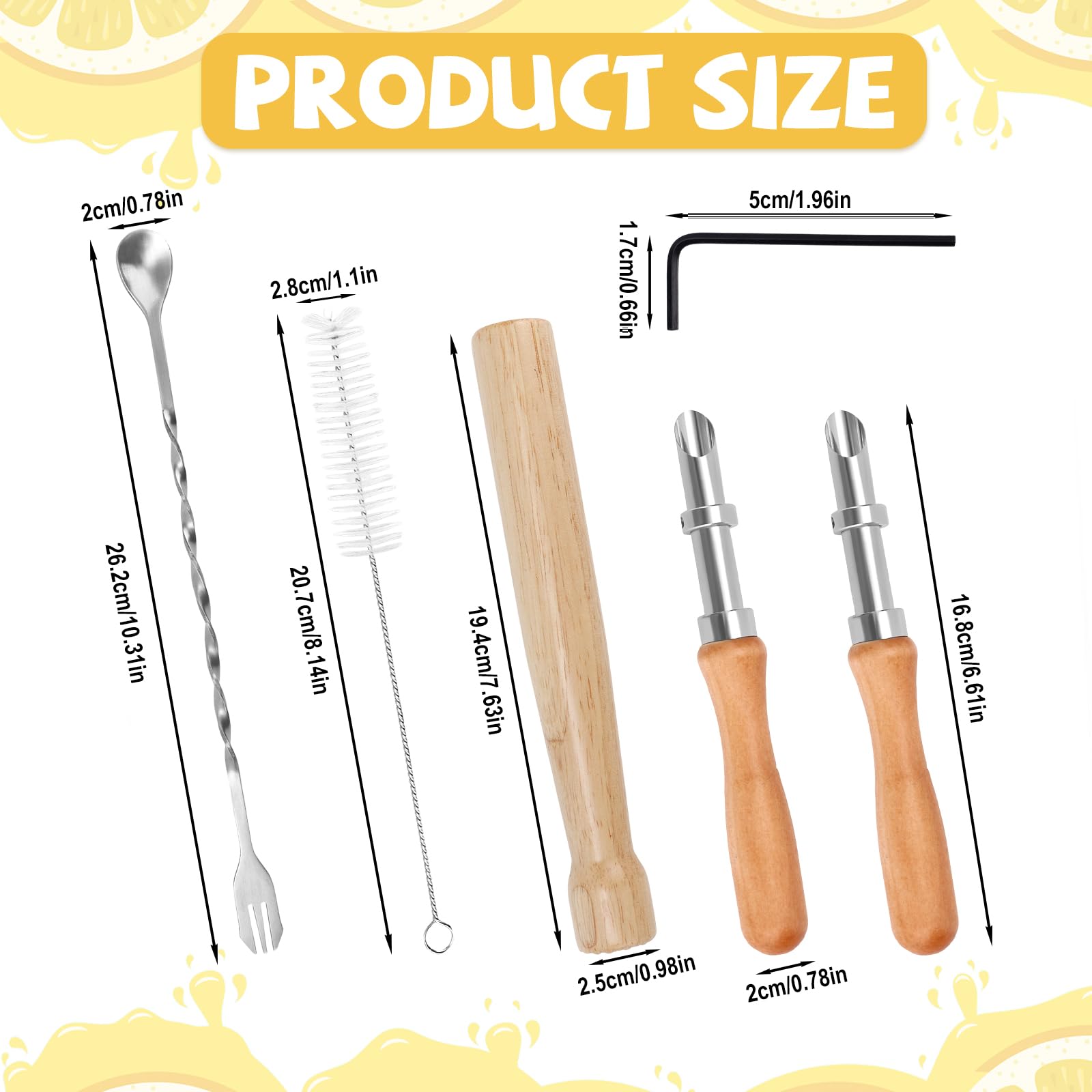 5pcs Straw Puncher Kit, Stainless Steel Straw Hole Punchers for Plastic Lids with Wooden Muddler Stirring Spoon - Image 2