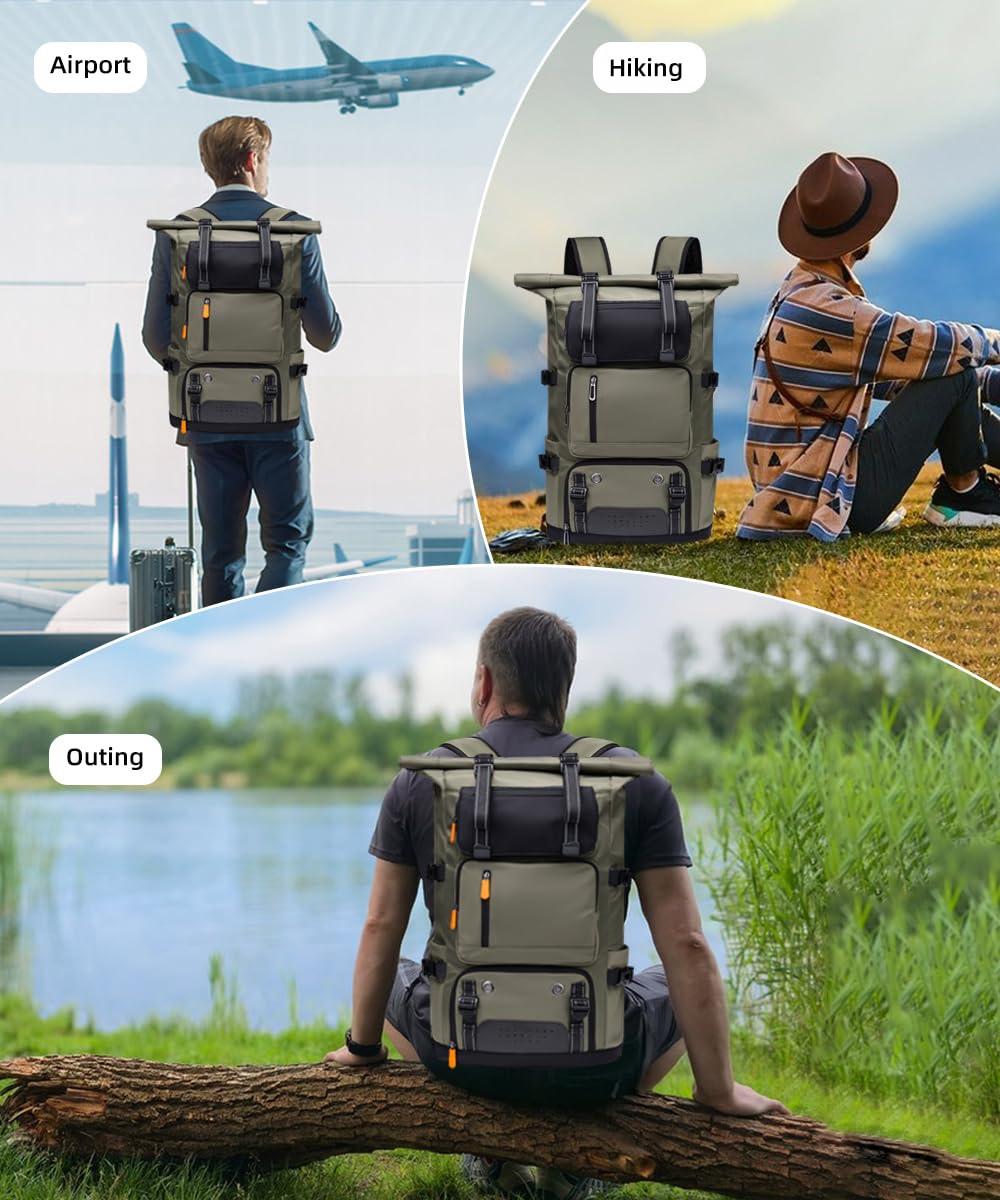 Mochila Rolltop Grande 42L Impermeable Portátil 17,3 Pulgadas para Hombre Mujer Escolar Ligera Bicicleta Antirobo Deportiva para Viajes Ciclismo Uni Tiempo Libre