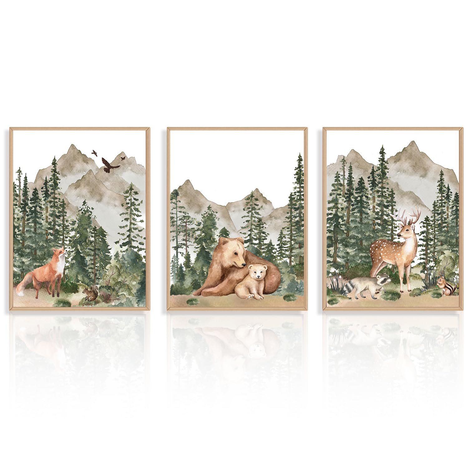 Dazzlewall Juego de 3 Pósters de Animales, Póster de Animales del Bosque en Acuarela para la Decoración de la Habitación 30x40 cm Sin Marco